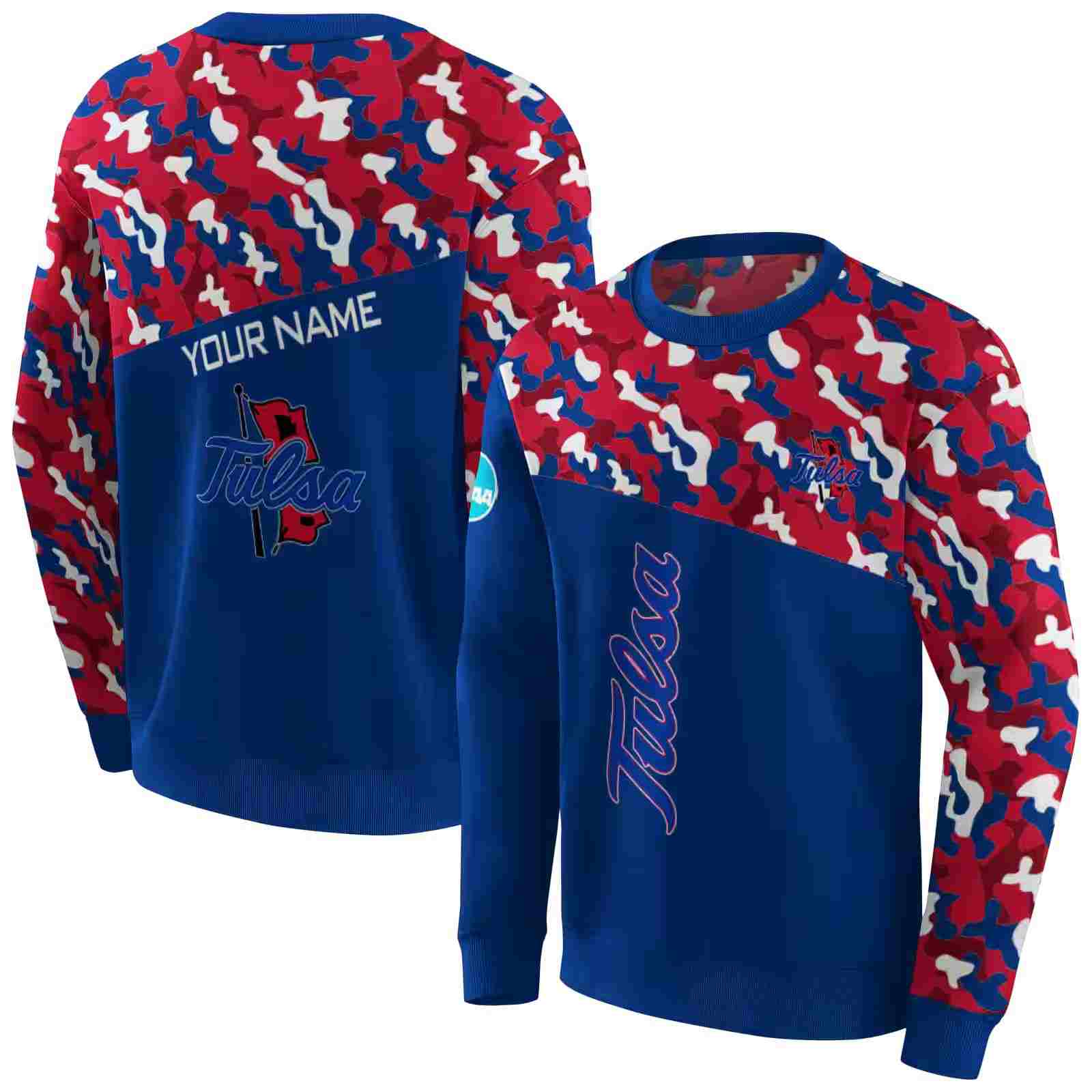 custom tulsa golden hurricane camo pattern blue hoodie premium grade