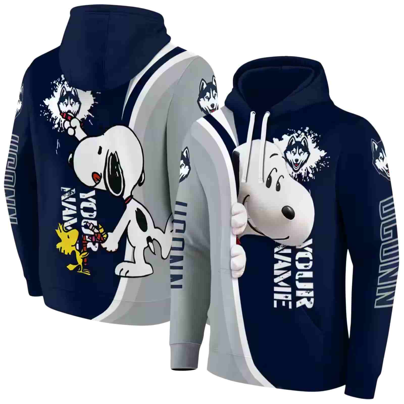 custom uconn huskies peeking snoopy blue hoodie fashion forward