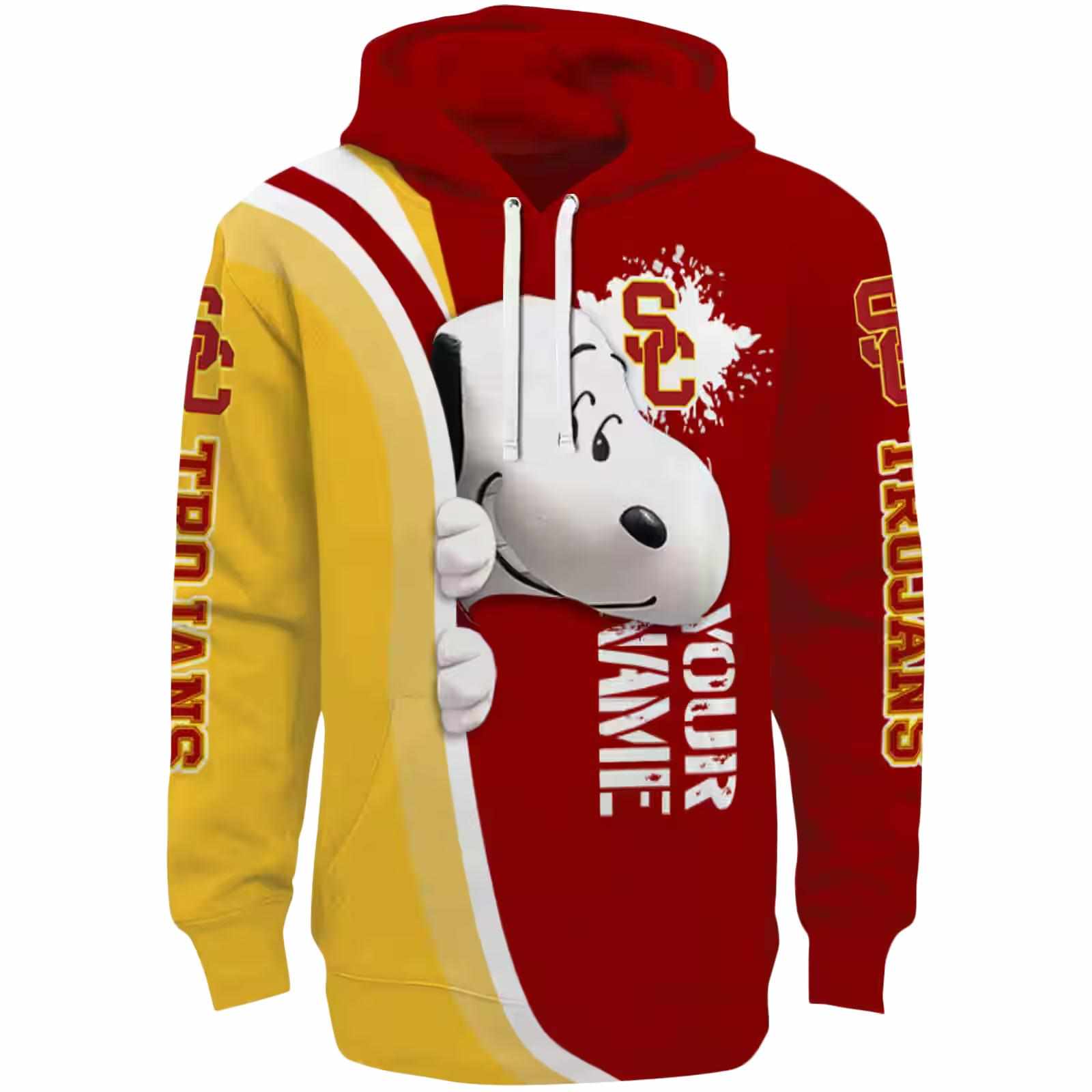 Custom USC Trojans Peeking Snoopy Red Hoodie