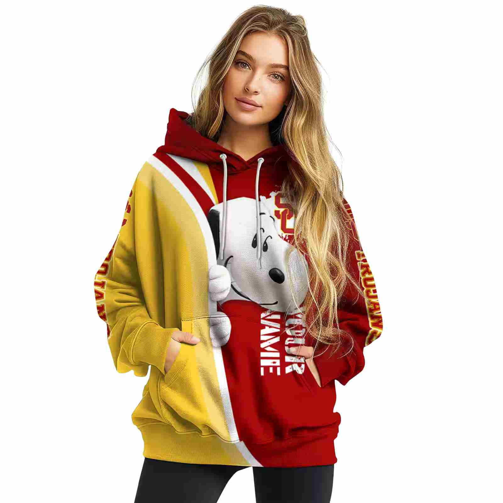 custom usc trojans peeking snoopy red hoodie high quality