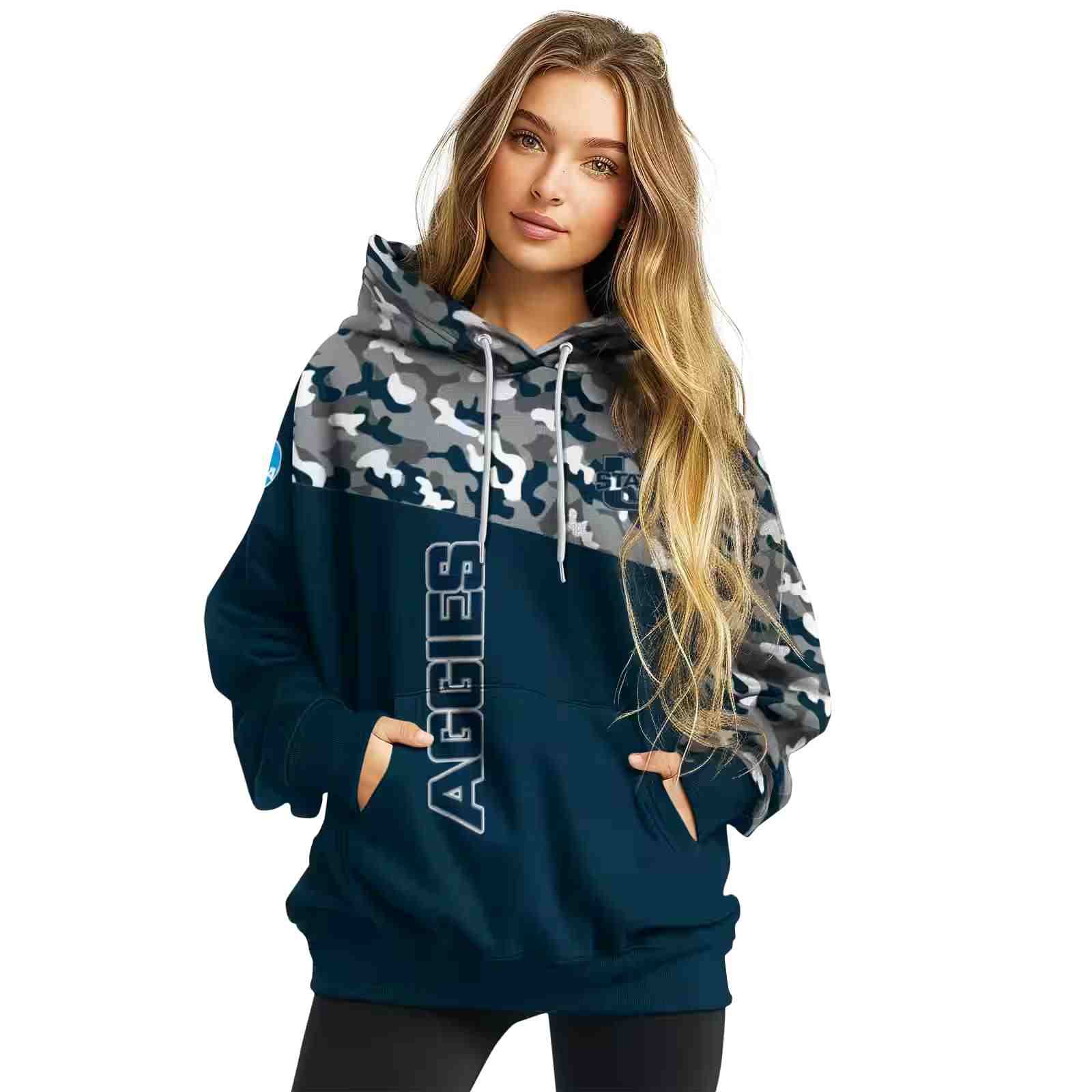 custom utah state aggies camo pattern navy hoodie high quality