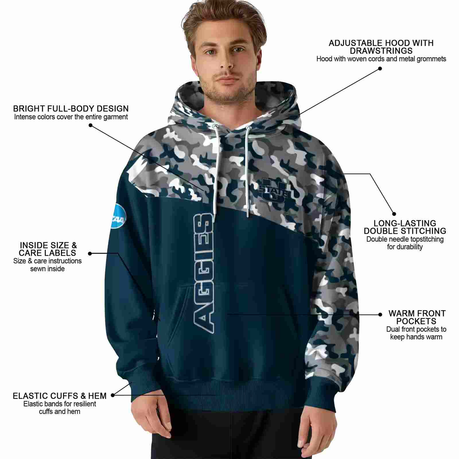 custom utah state aggies camo pattern navy hoodie latest model