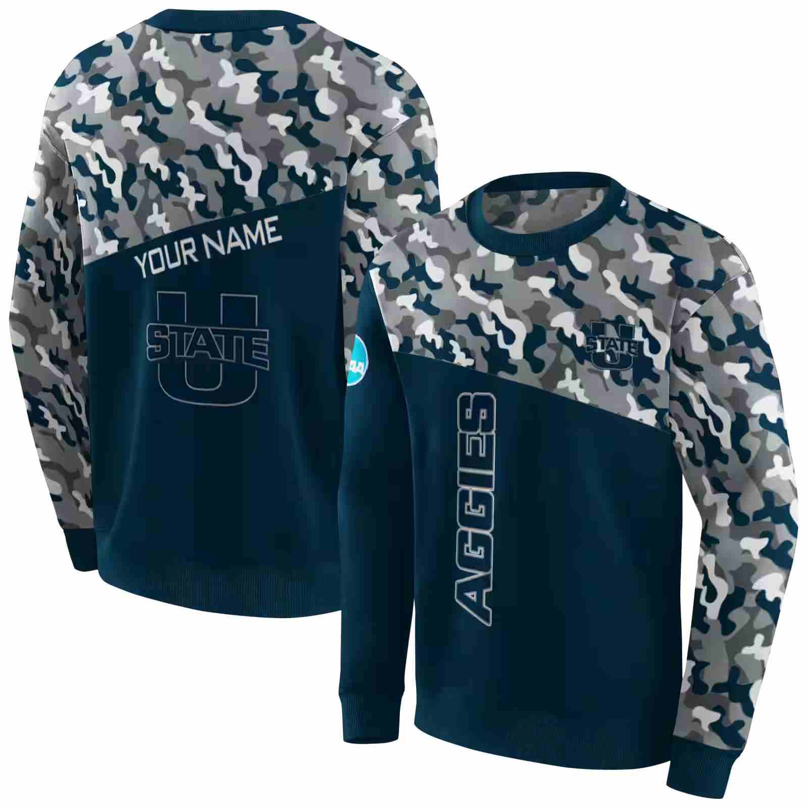 custom utah state aggies camo pattern navy hoodie premium grade