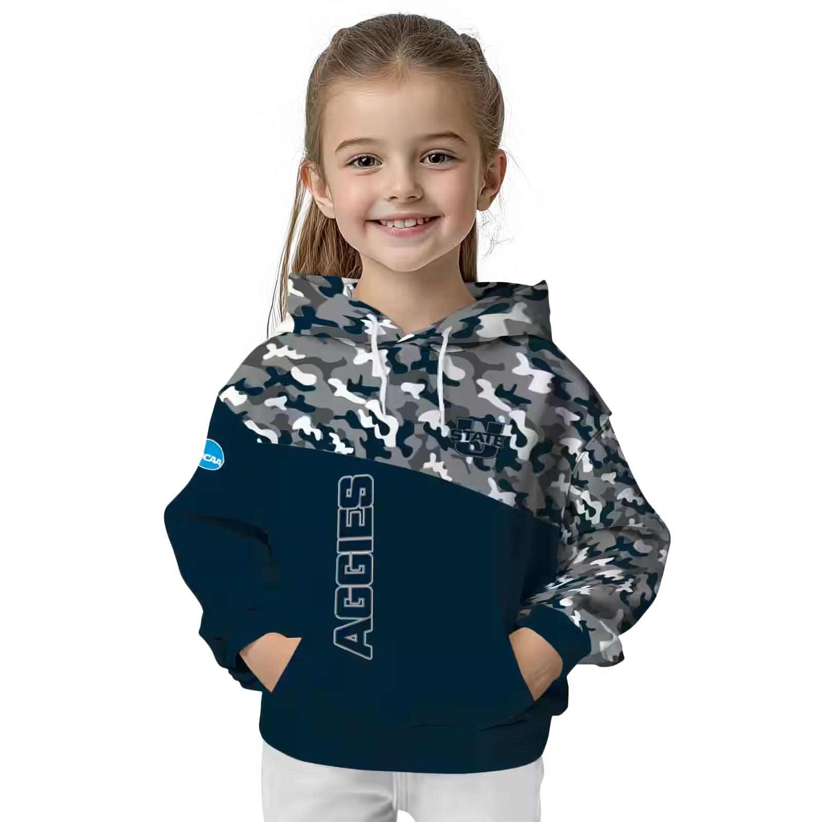 custom utah state aggies camo pattern navy hoodie top rated