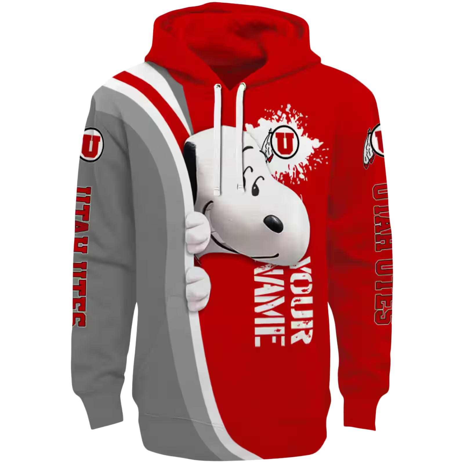 Custom Utah Utes Peeking Snoopy Red Hoodie