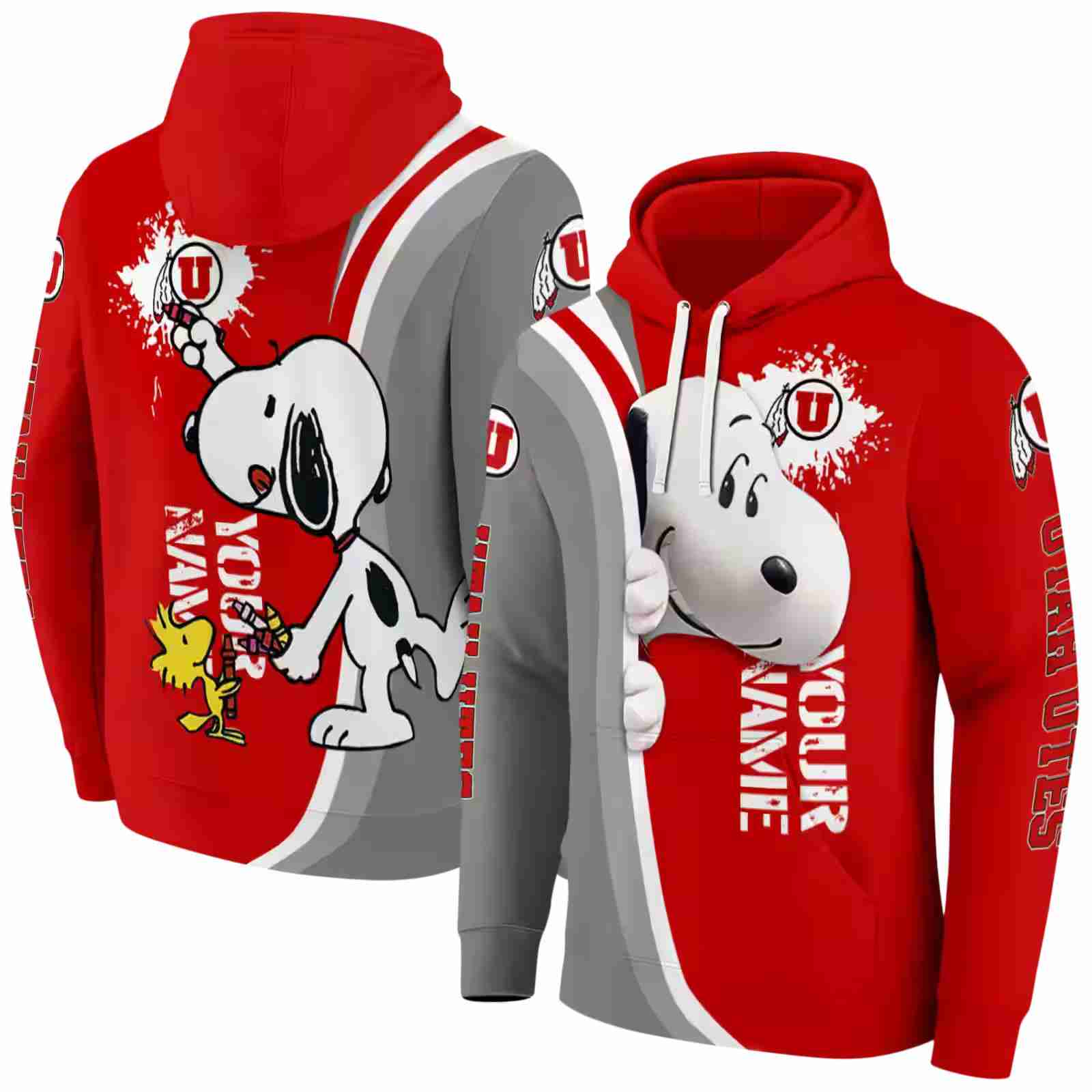 custom utah utes peeking snoopy red hoodie fashion forward