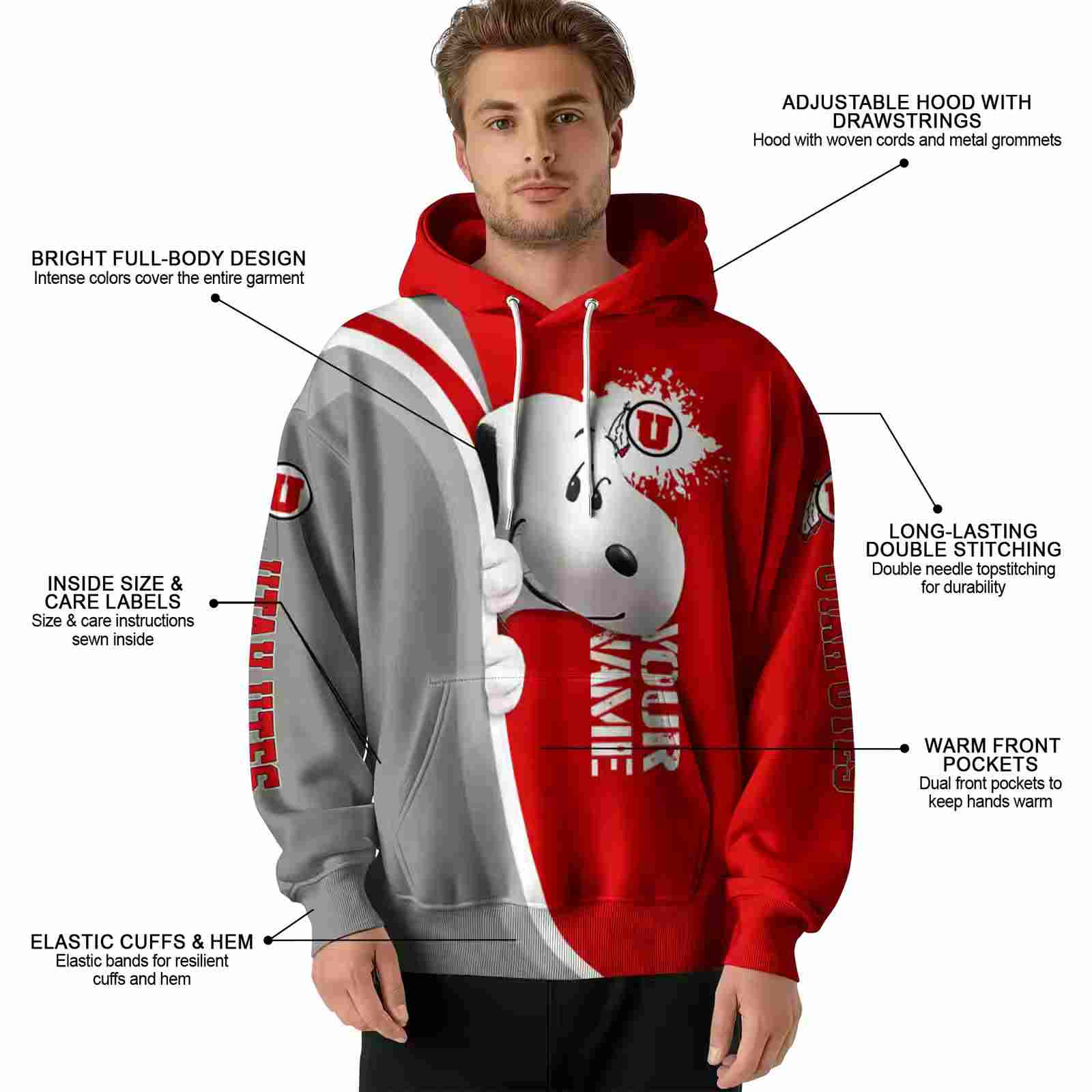 custom utah utes peeking snoopy red hoodie latest model