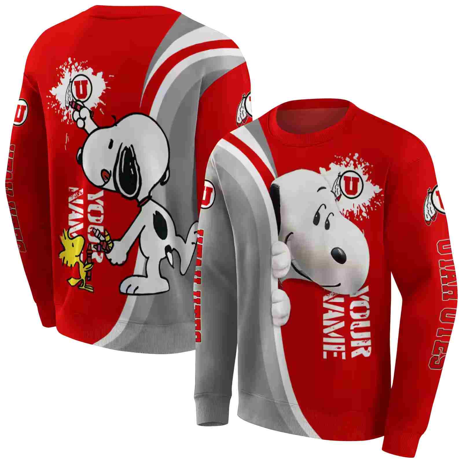 custom utah utes peeking snoopy red hoodie premium grade