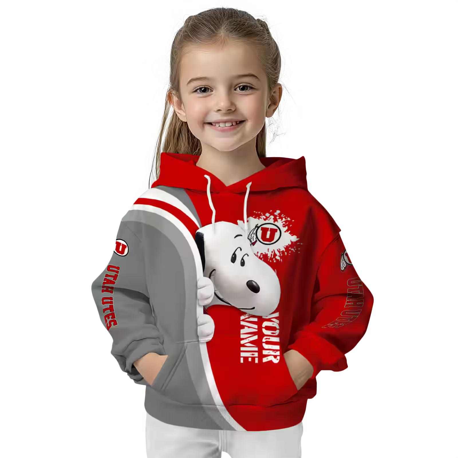 custom utah utes peeking snoopy red hoodie top rated