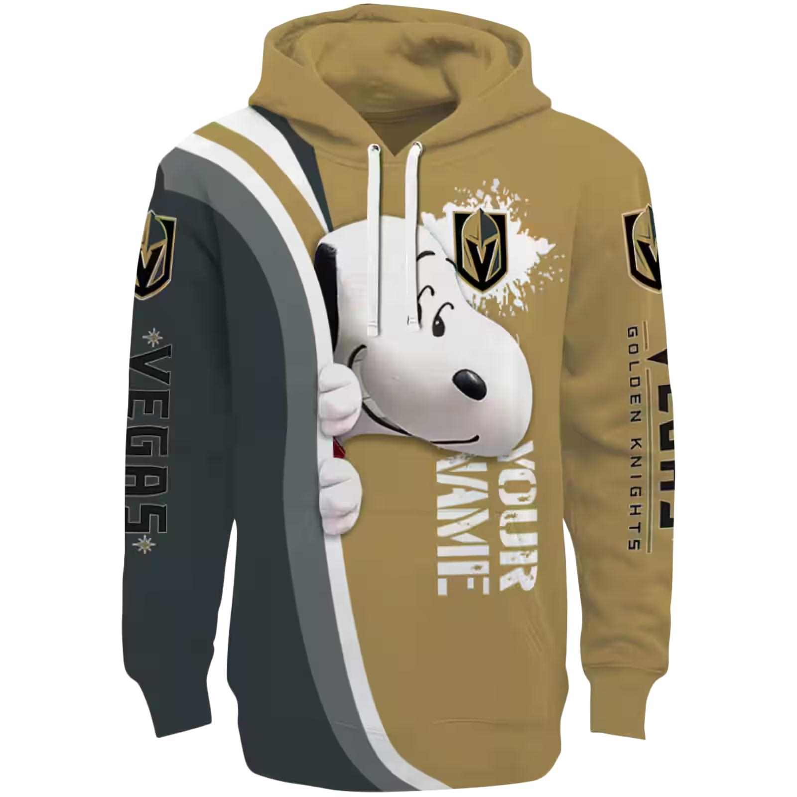 Custom Vegas Golden Knights Peeking Snoopy Tan Hoodie