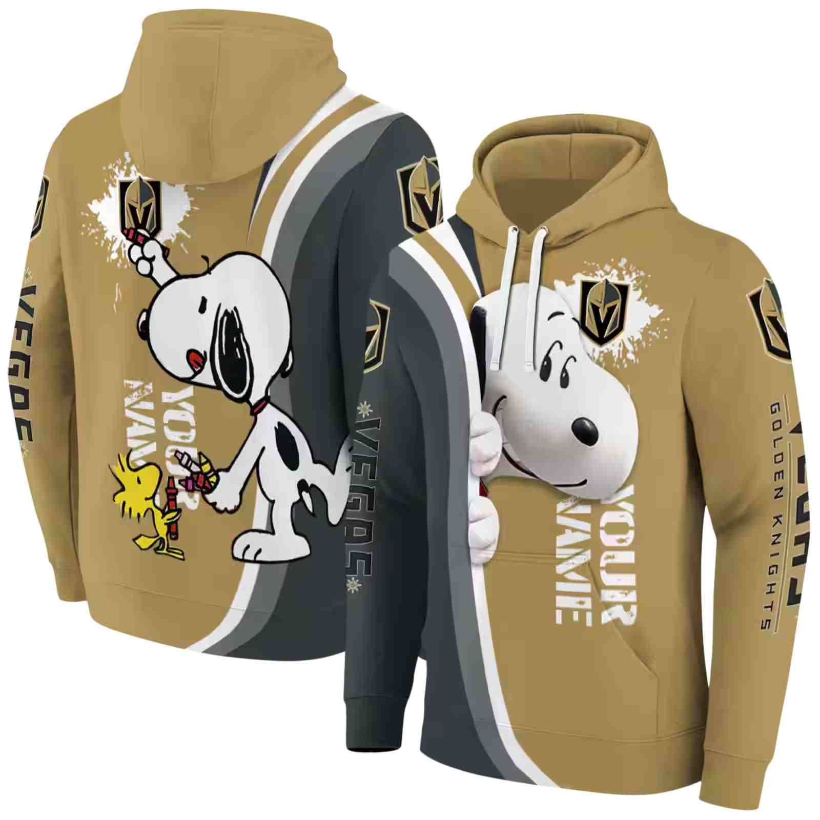 custom vegas golden knights peeking snoopy tan hoodie fashion forward