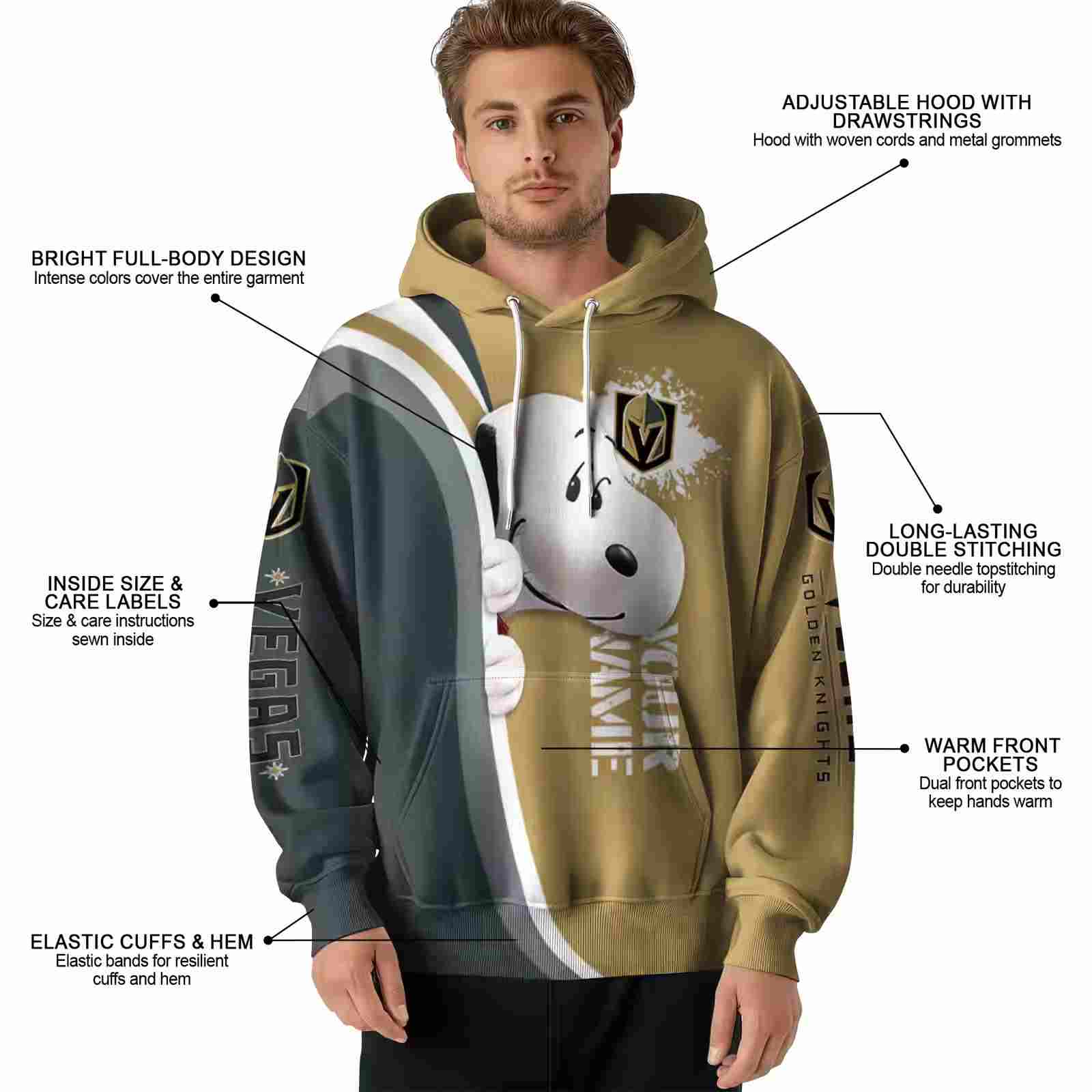 custom vegas golden knights peeking snoopy tan hoodie latest model