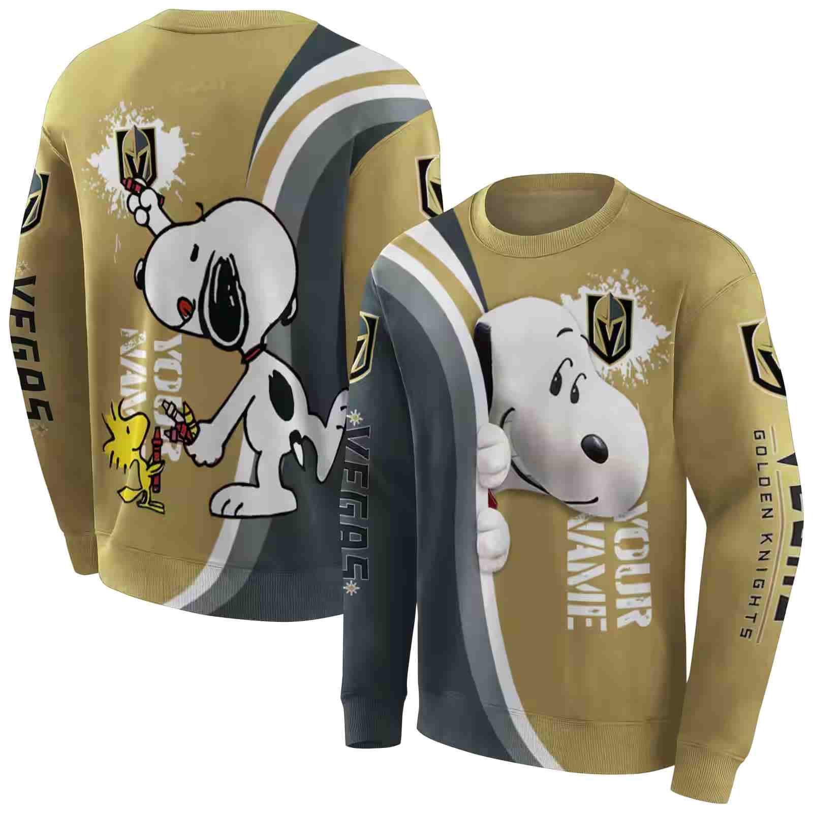 custom vegas golden knights peeking snoopy tan hoodie premium grade