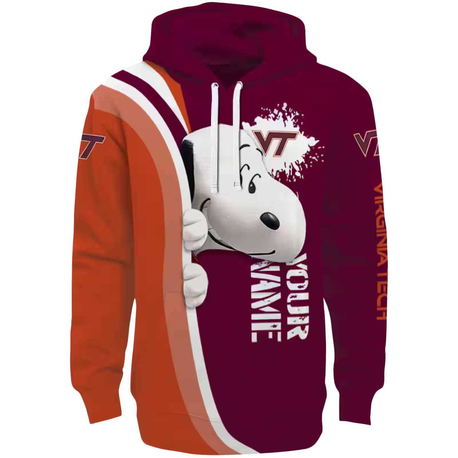 Custom Virginia Tech Hokies Peeking Snoopy Maroon Hoodie