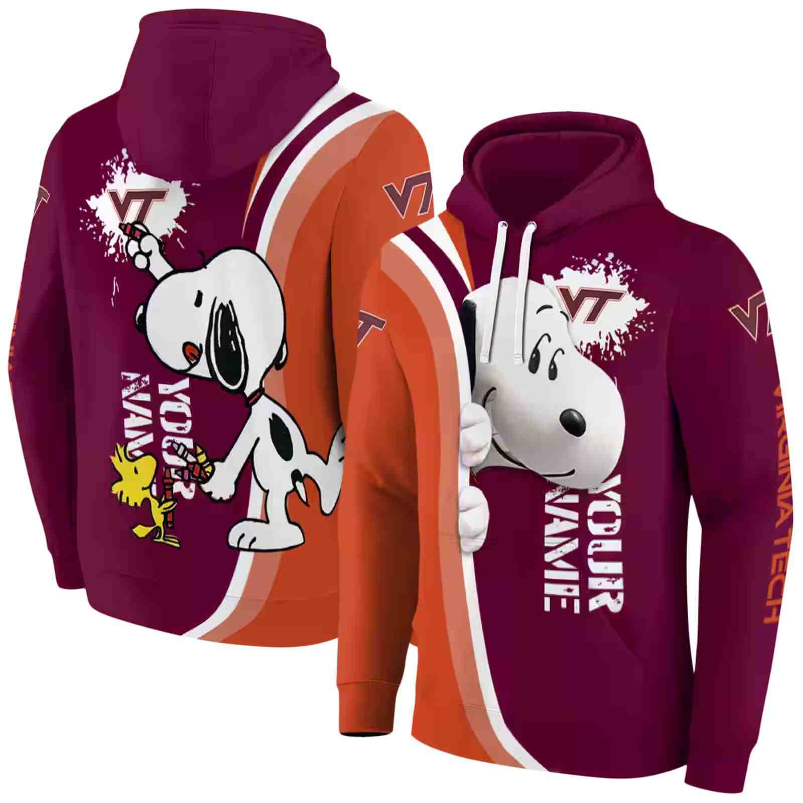 custom virginia tech hokies peeking snoopy maroon hoodie fashion forward