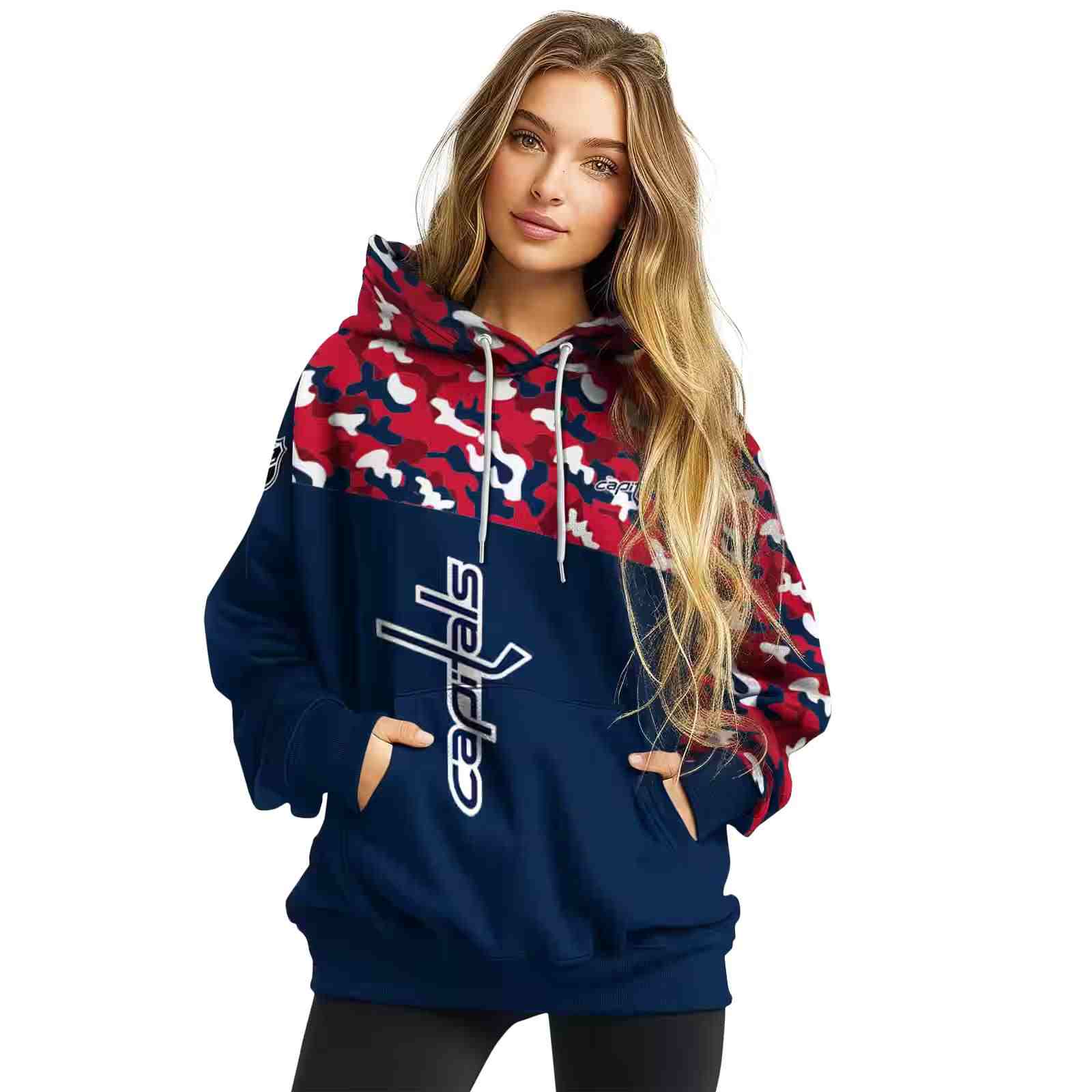 custom washington capitals camo pattern blue hoodie high quality