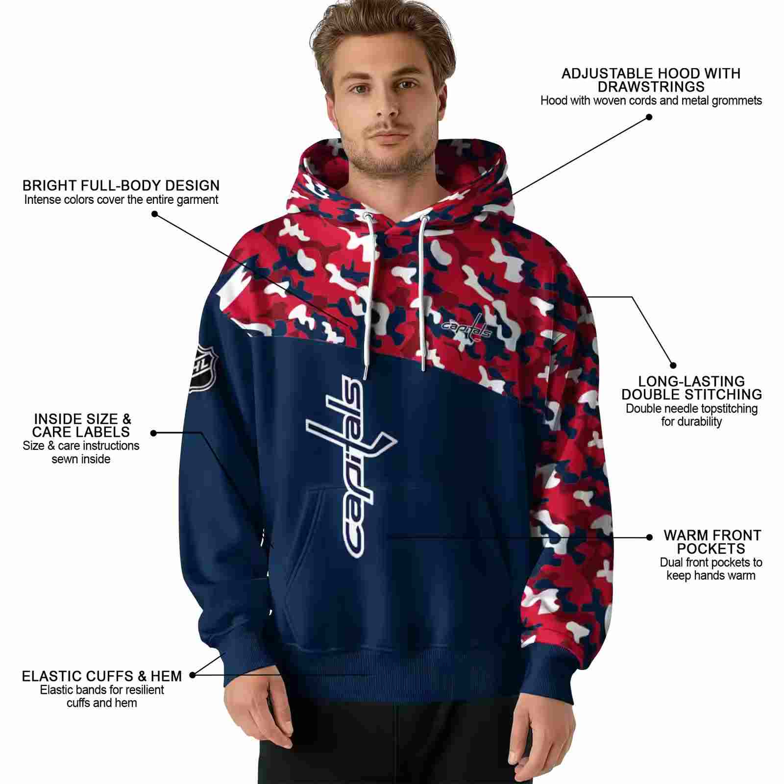 custom washington capitals camo pattern blue hoodie latest model