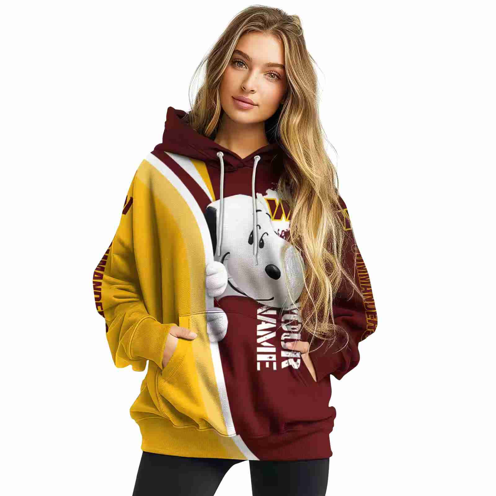 custom washington commanders peeking snoopy burgundy hoodie high quality