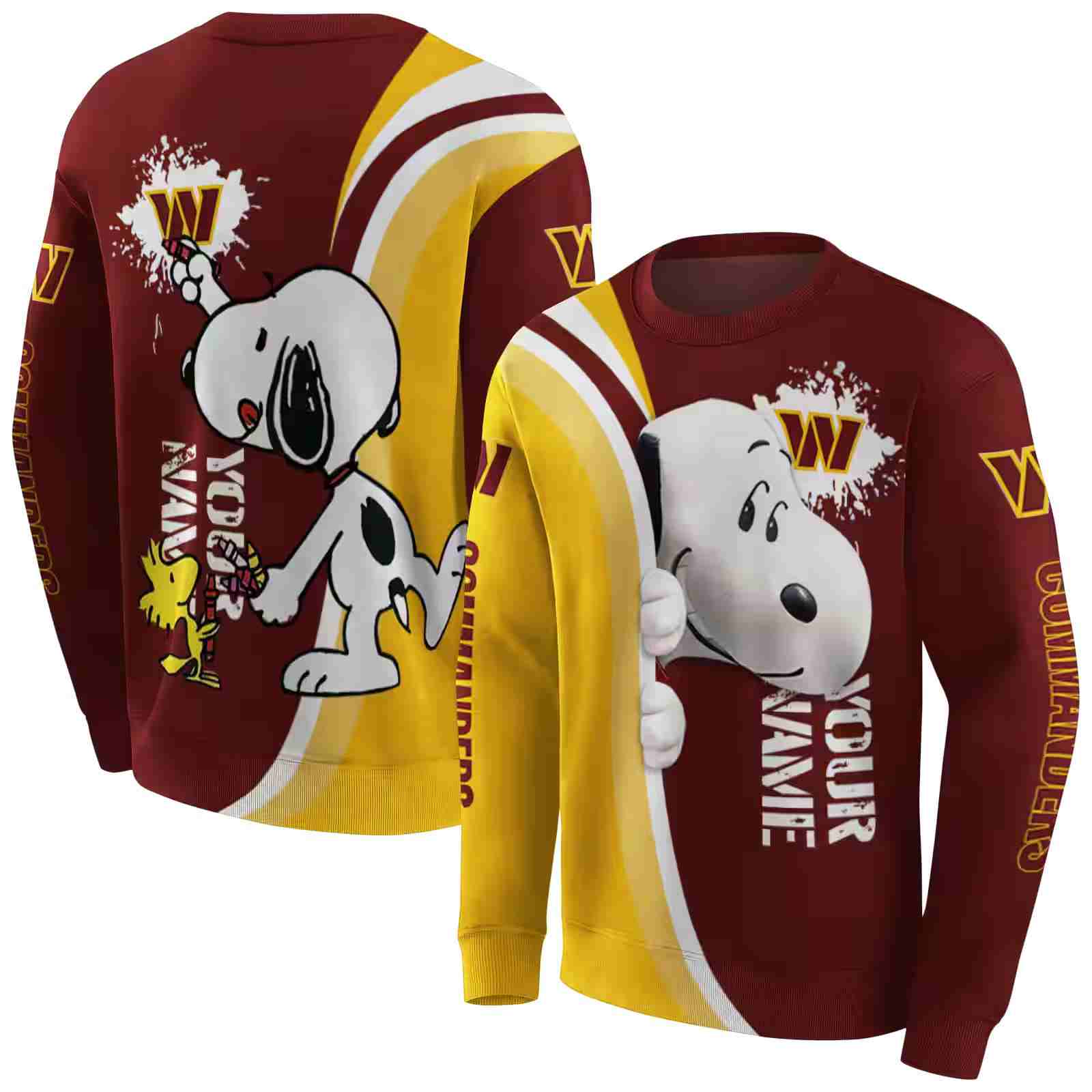 custom washington commanders peeking snoopy burgundy hoodie premium grade