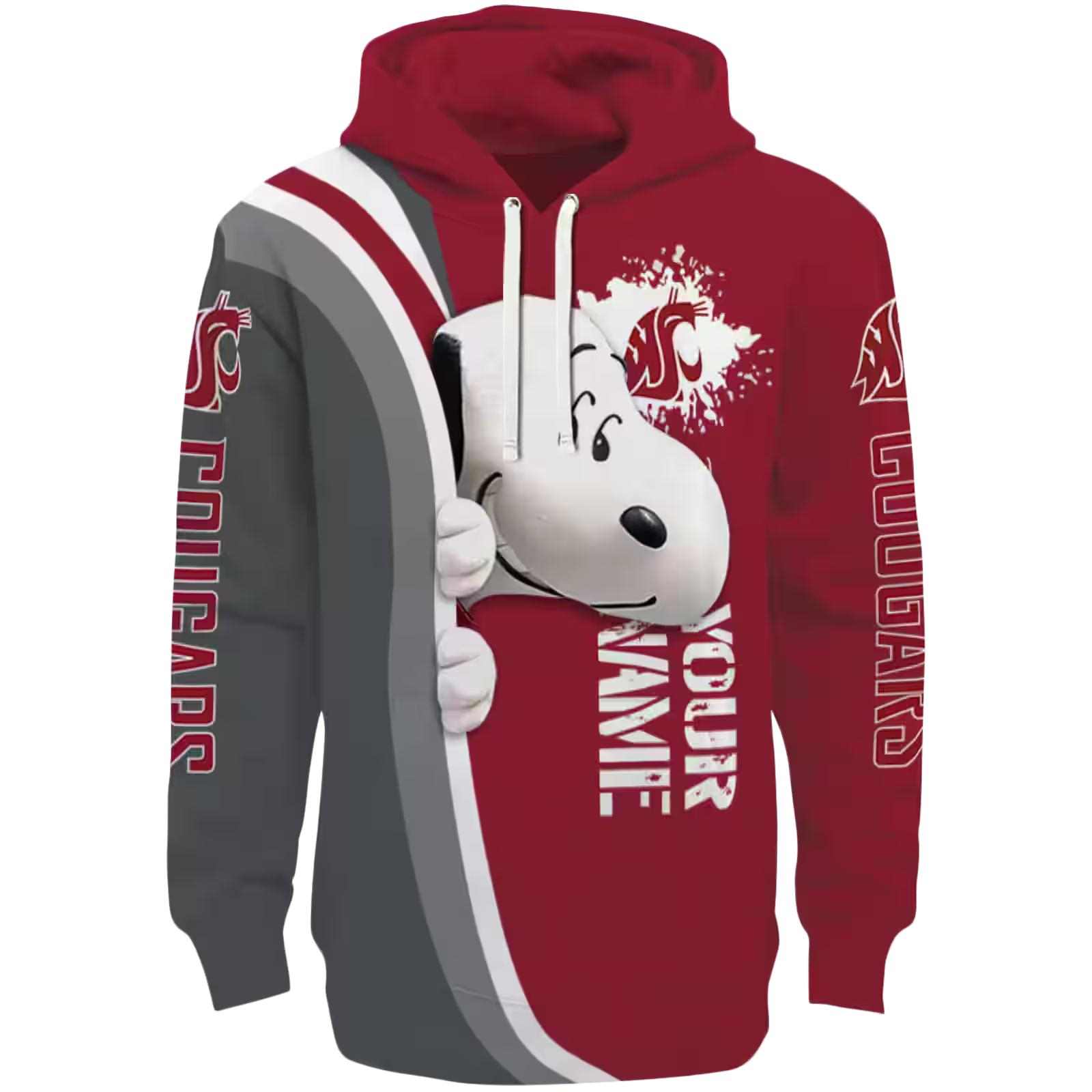 Custom Washington State Cougars Peeking Snoopy Crimson Hoodie