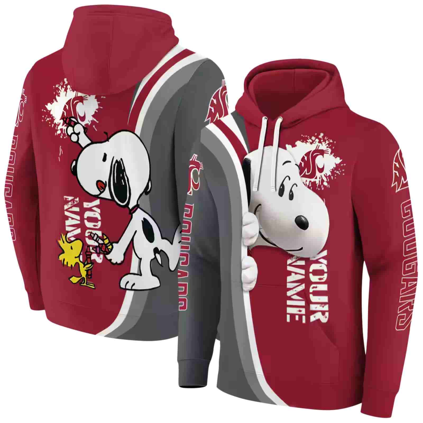 custom washington state cougars peeking snoopy crimson hoodie fashion forward