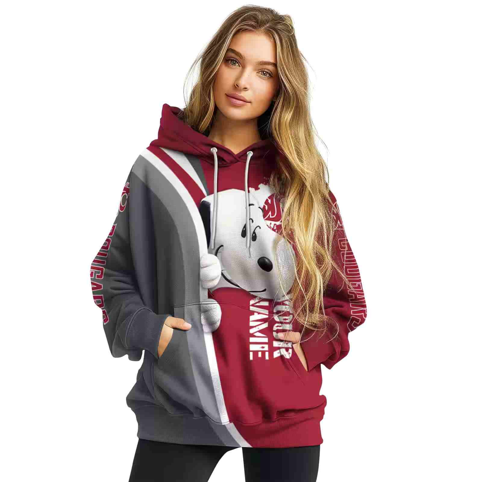 custom washington state cougars peeking snoopy crimson hoodie high quality