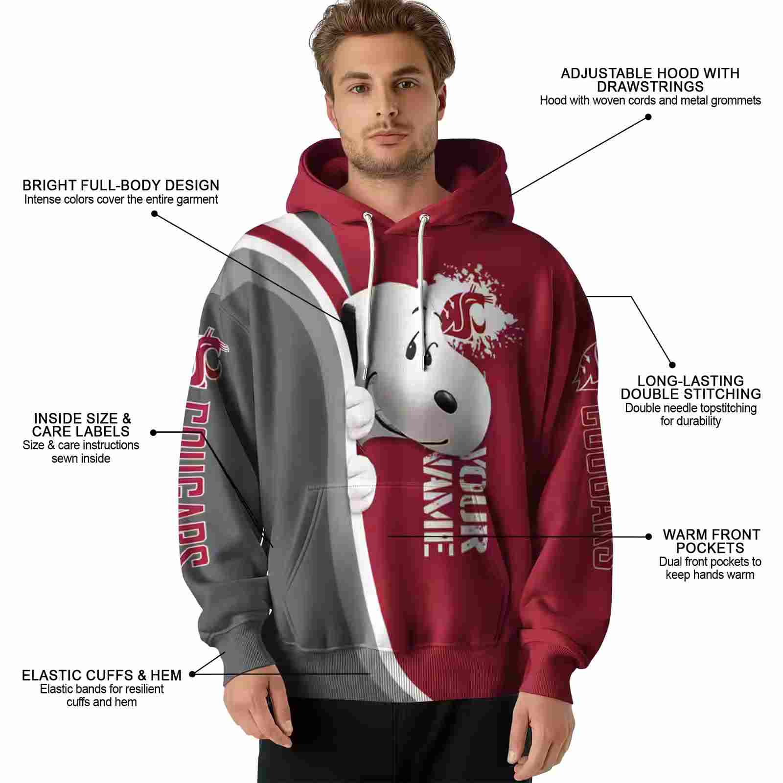 custom washington state cougars peeking snoopy crimson hoodie latest model