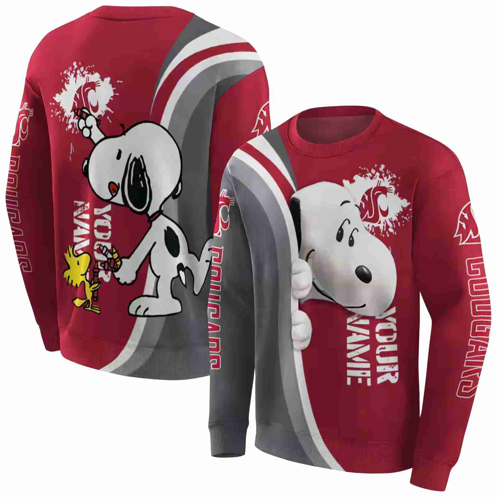 custom washington state cougars peeking snoopy crimson hoodie premium grade