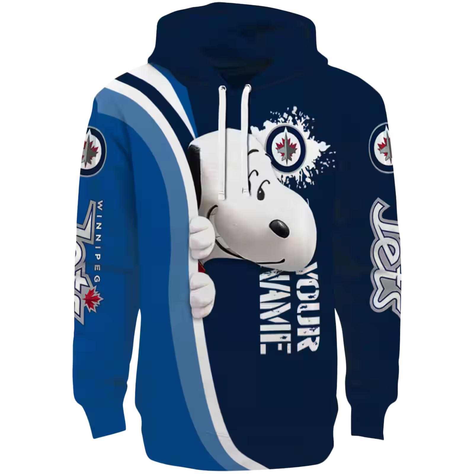 Custom Winnipeg Jets Peeking Snoopy Blue Hoodie