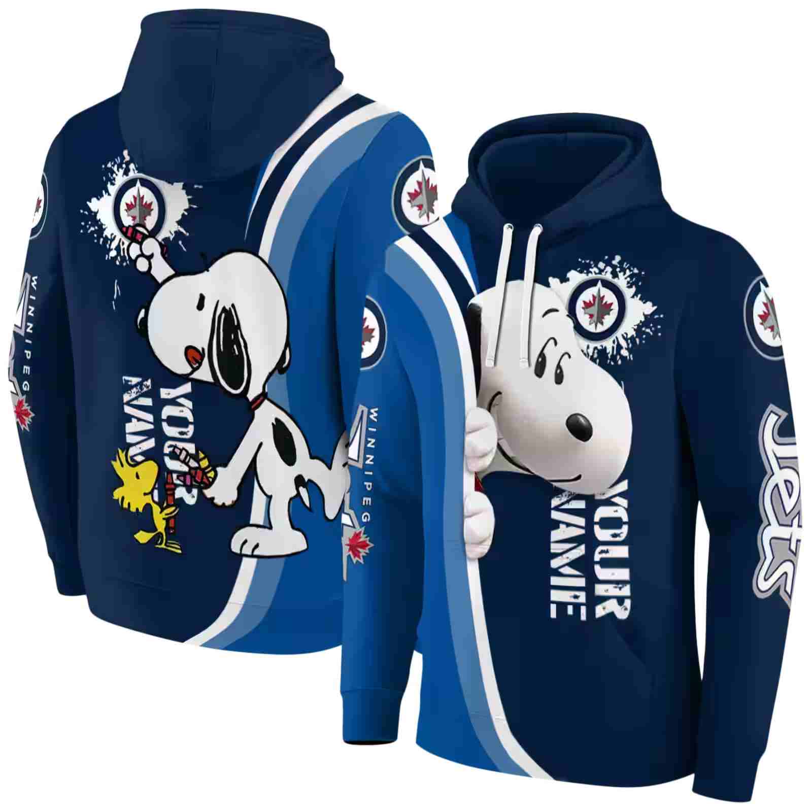 custom winnipeg jets peeking snoopy blue hoodie fashion forward