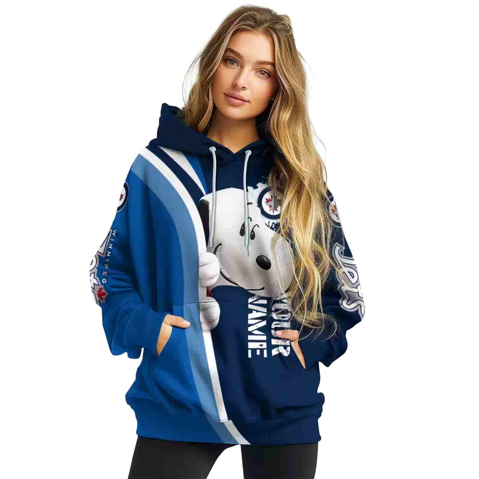 custom winnipeg jets peeking snoopy blue hoodie high quality