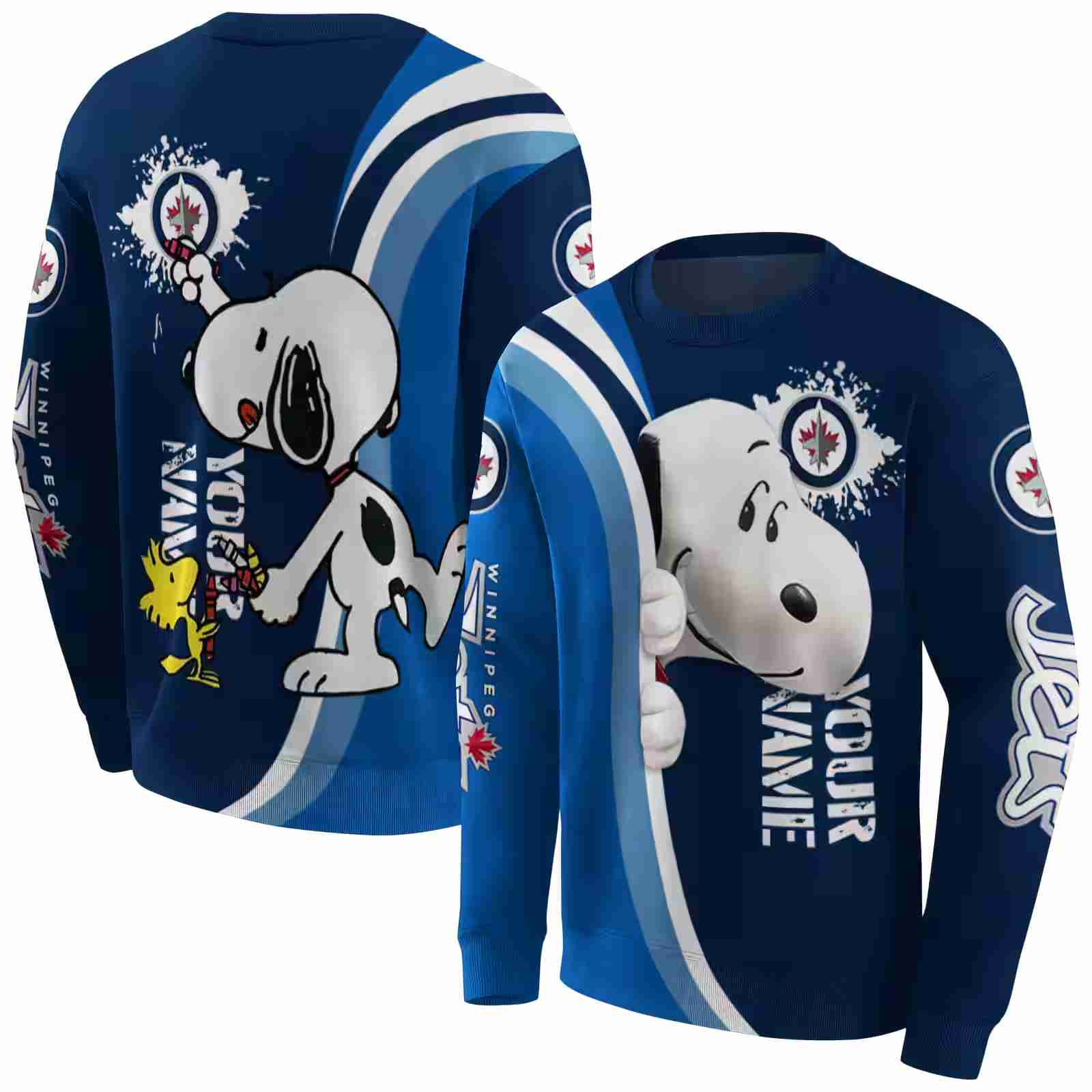 custom winnipeg jets peeking snoopy blue hoodie premium grade