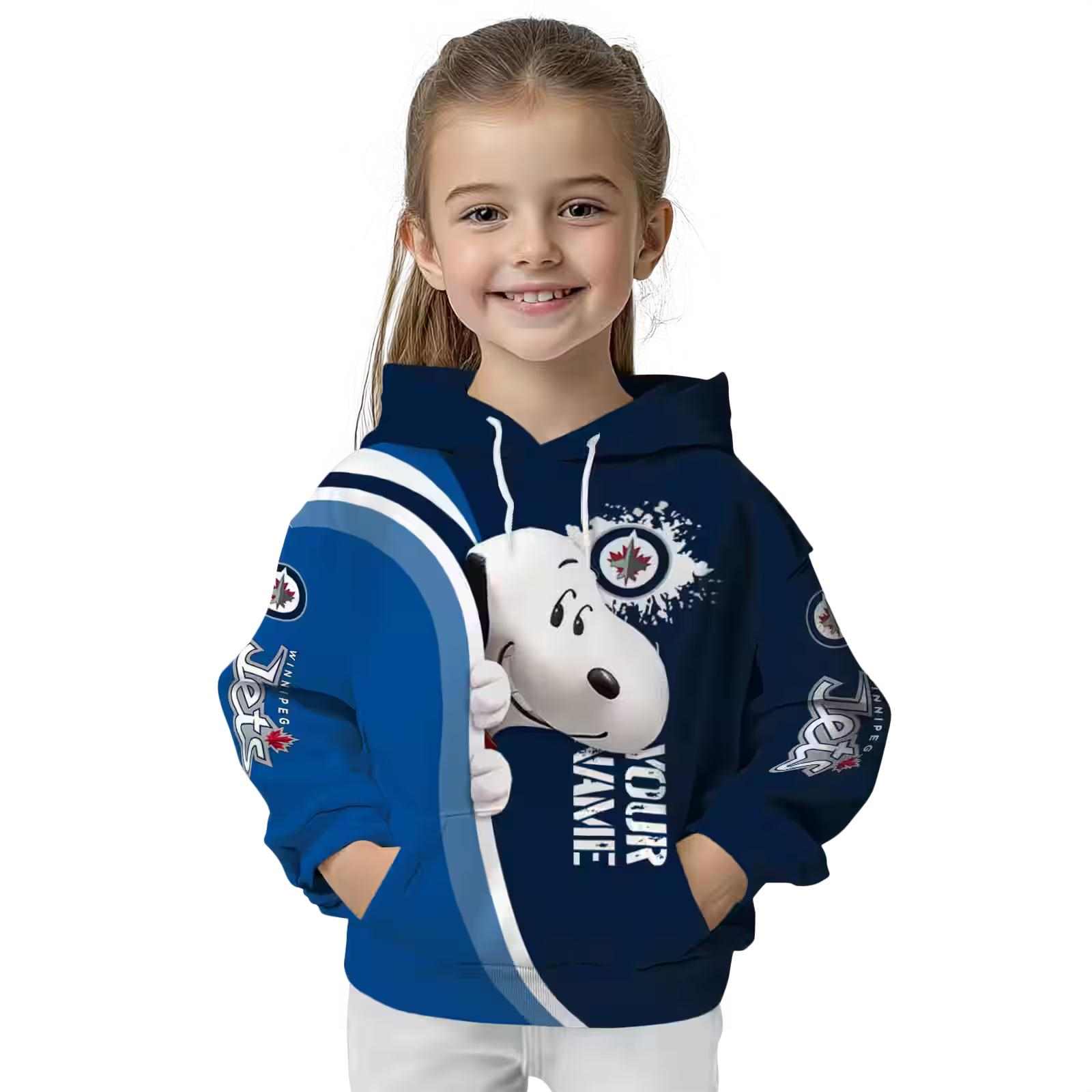 custom winnipeg jets peeking snoopy blue hoodie top rated