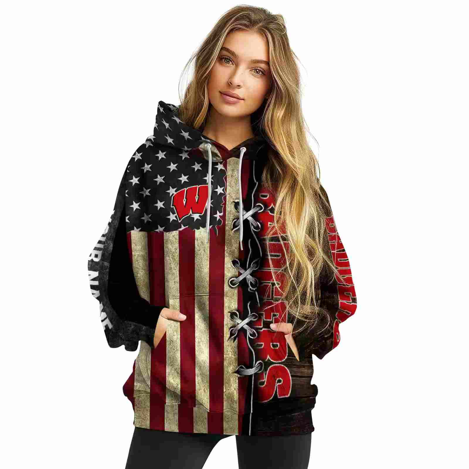 custom wisconsin badgers american pride hoodie high quality