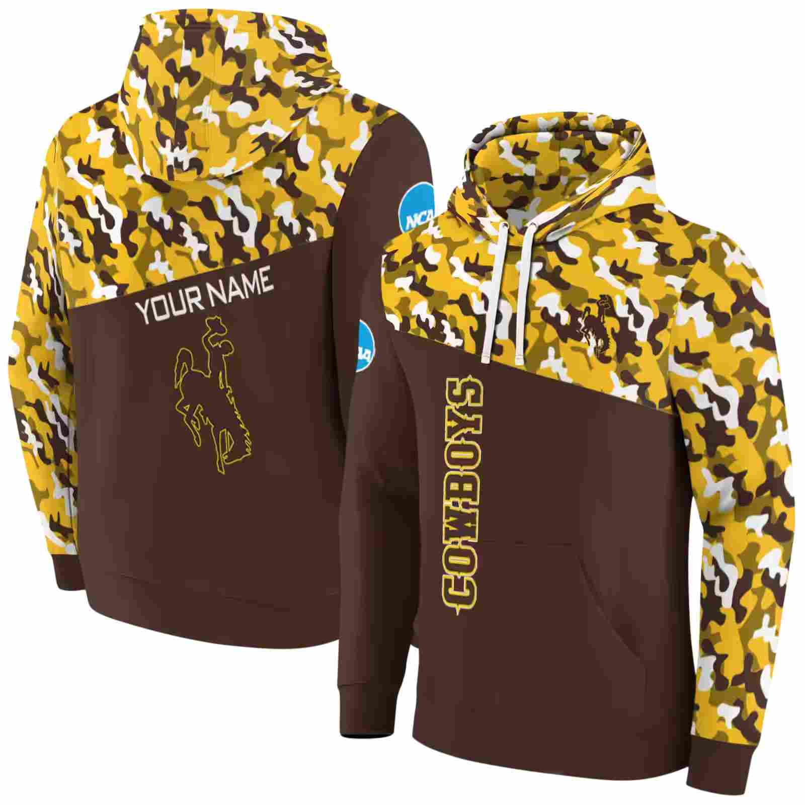 custom wyoming cowboys camo pattern brown hoodie fashion forward