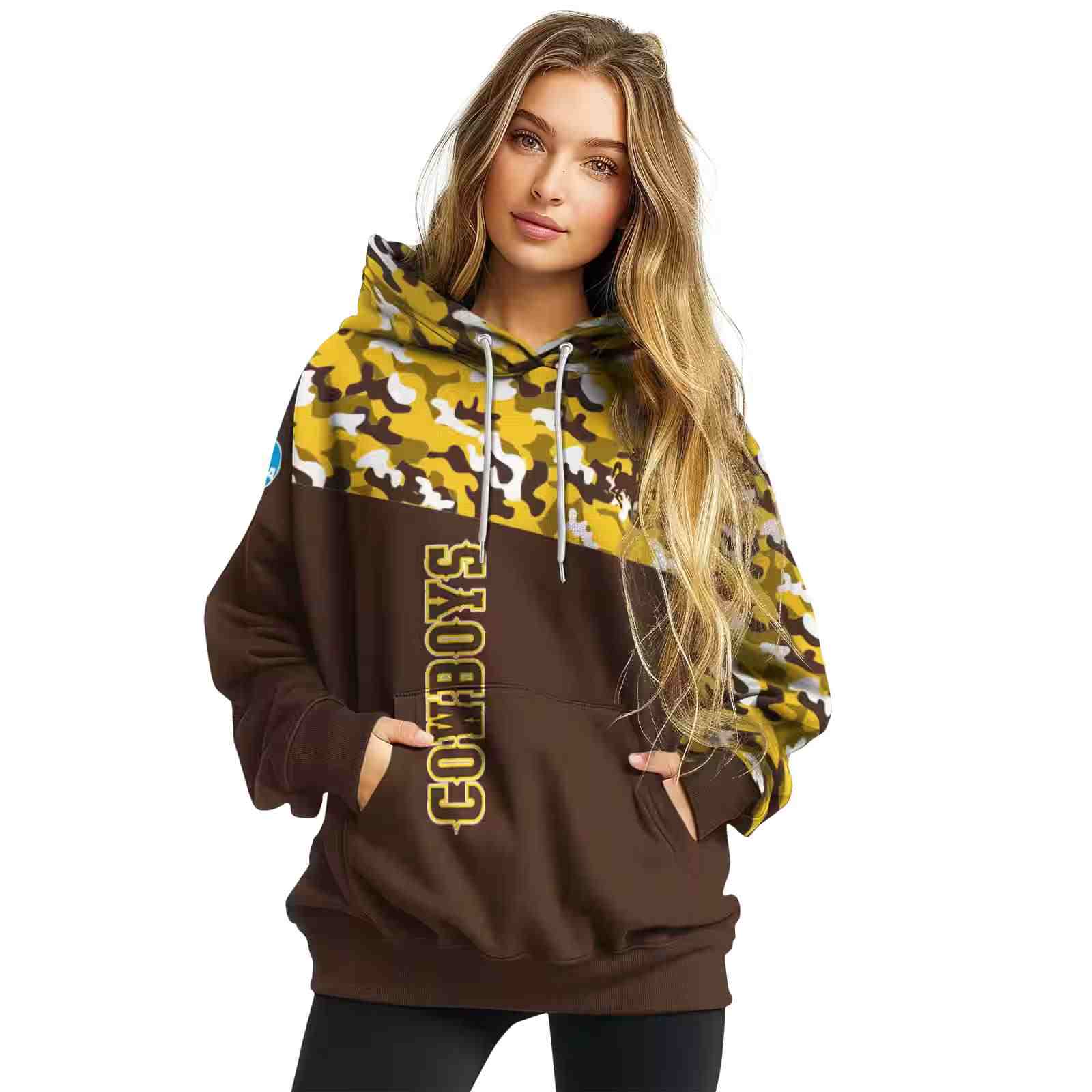 custom wyoming cowboys camo pattern brown hoodie high quality