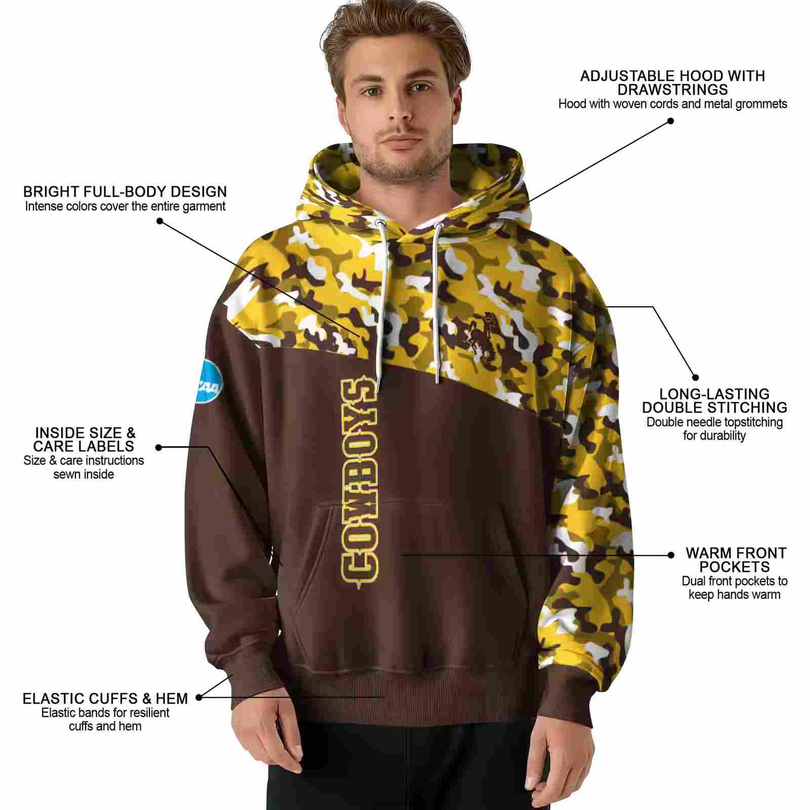 custom wyoming cowboys camo pattern brown hoodie latest model