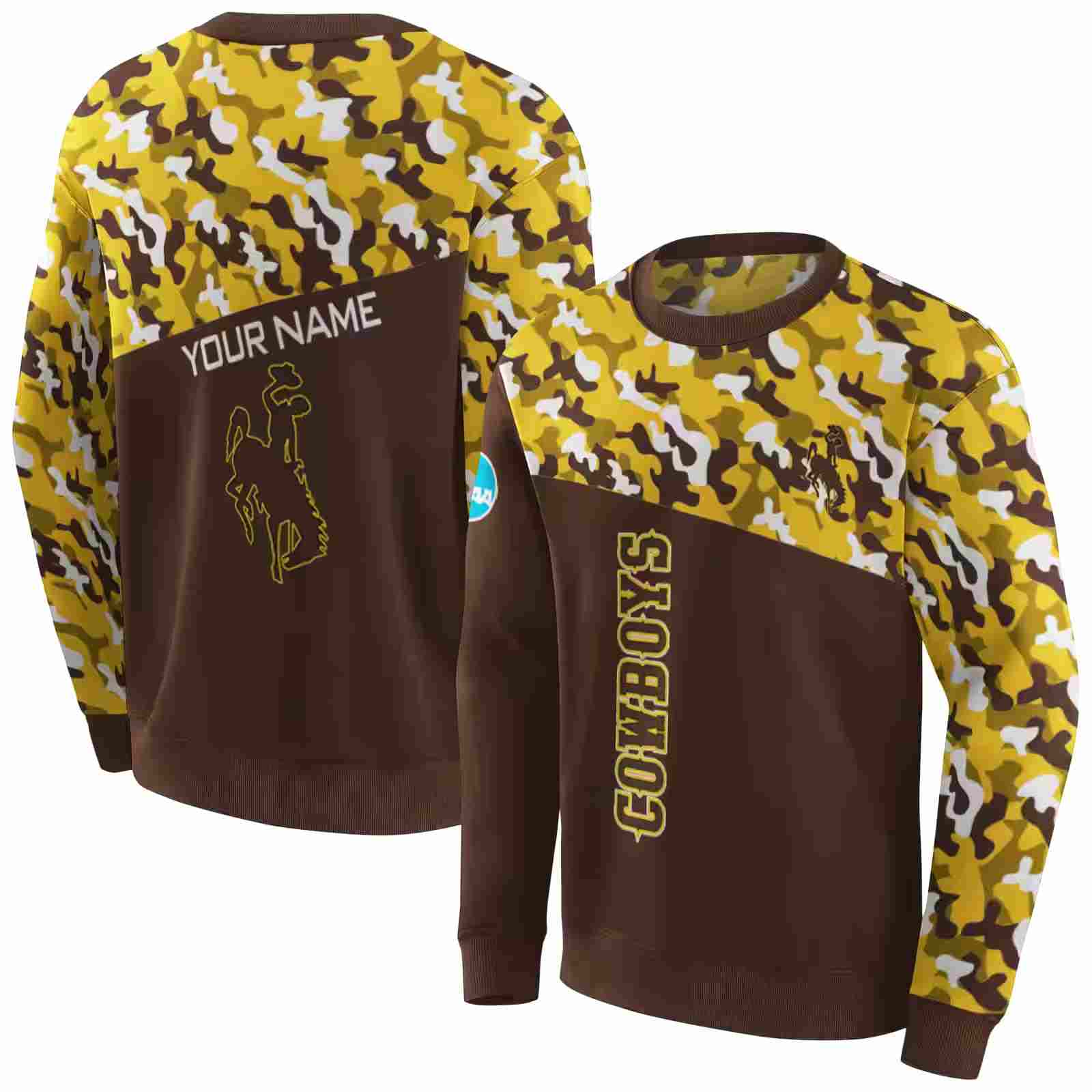 custom wyoming cowboys camo pattern brown hoodie premium grade