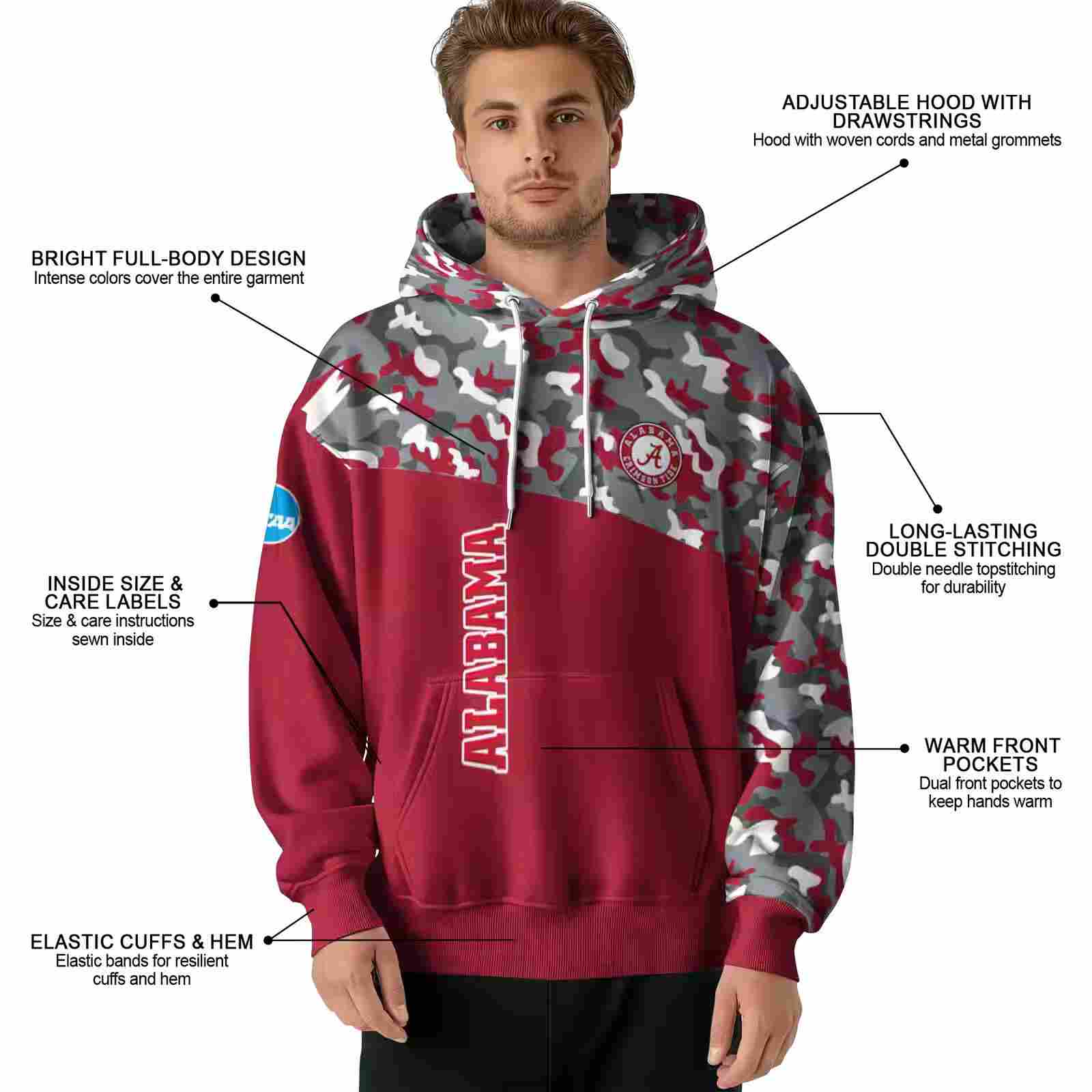 customized alabama crimson tide camo pattern crimson hoodie latest model