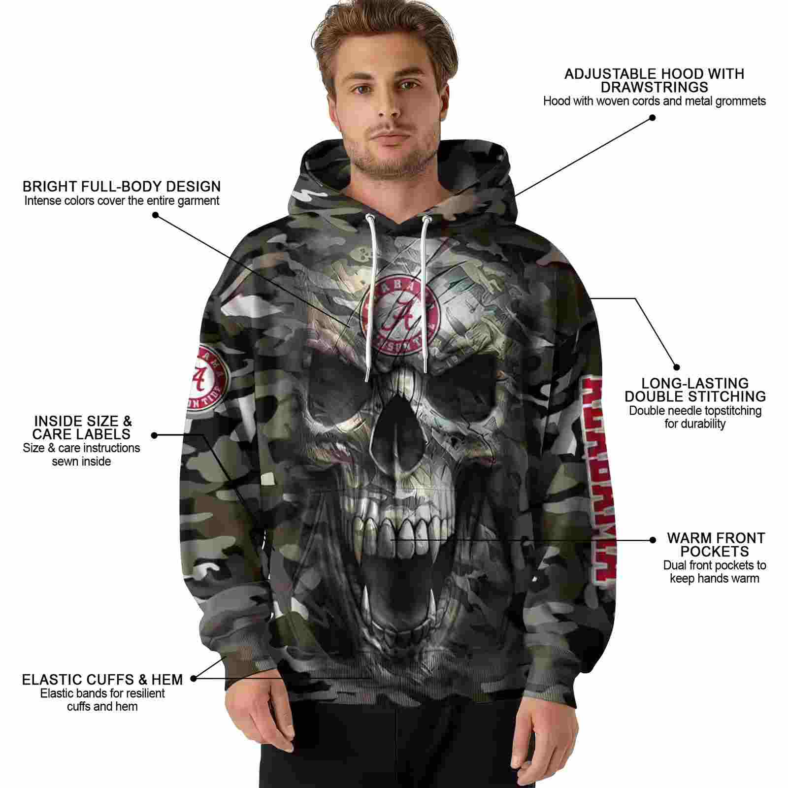 customized alabama crimson tide camo skull hoodie latest model