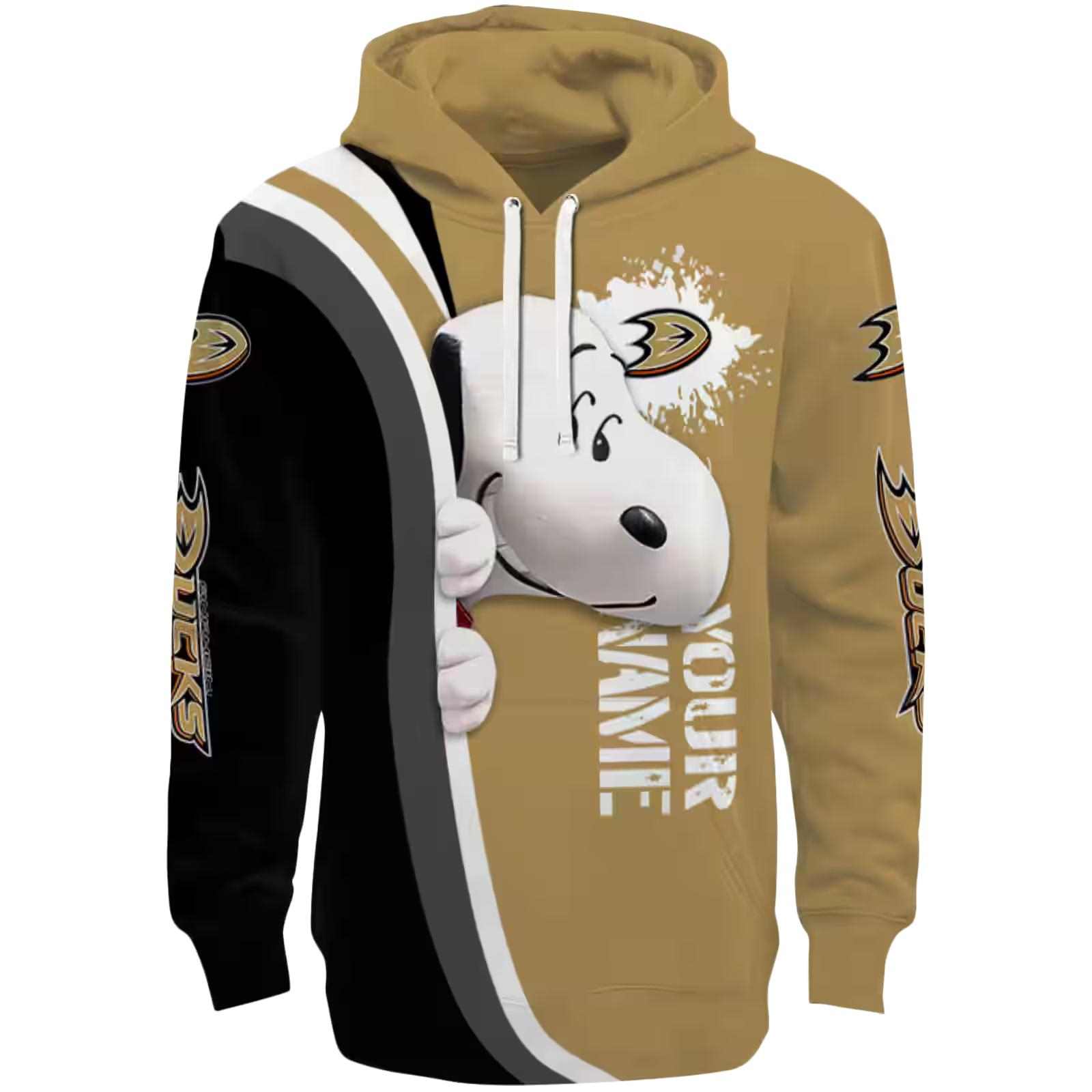 Customized Anaheim Ducks Peeking Snoopy Gold Hoodie