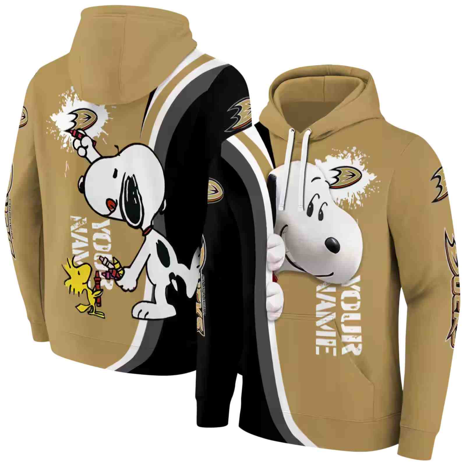 customized anaheim ducks peeking snoopy gold hoodie fashion forward