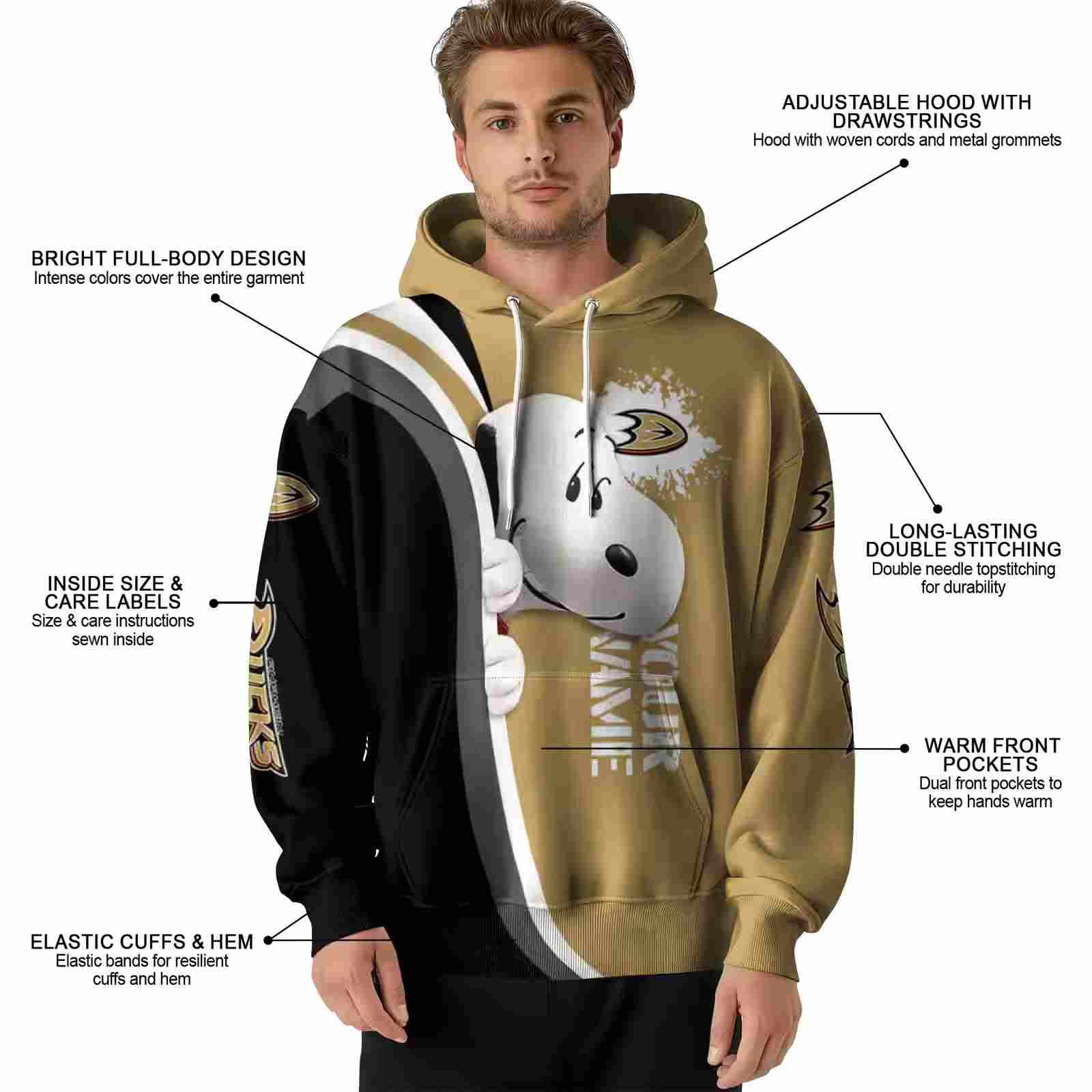 customized anaheim ducks peeking snoopy gold hoodie latest model