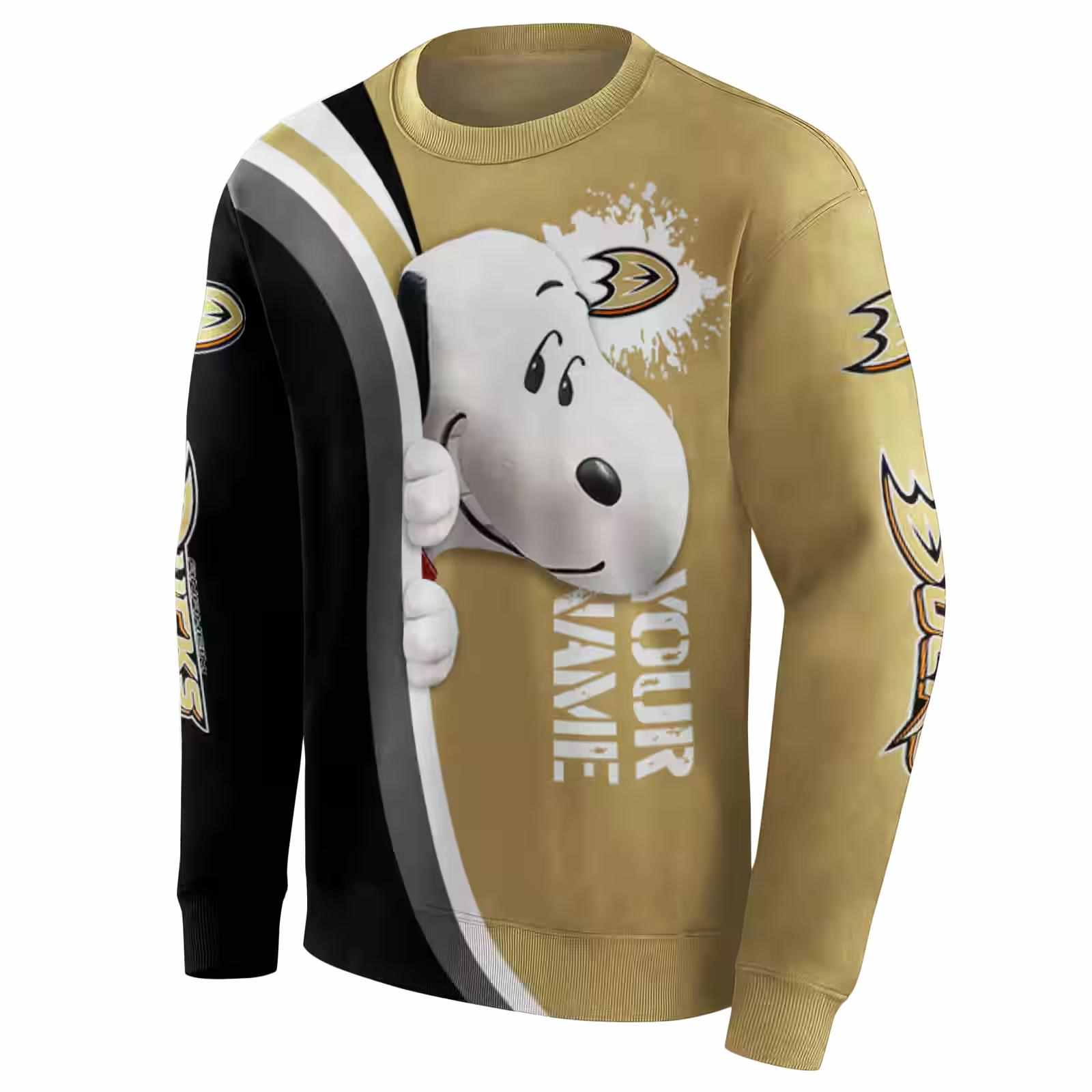 customized anaheim ducks peeking snoopy gold hoodie new arrival