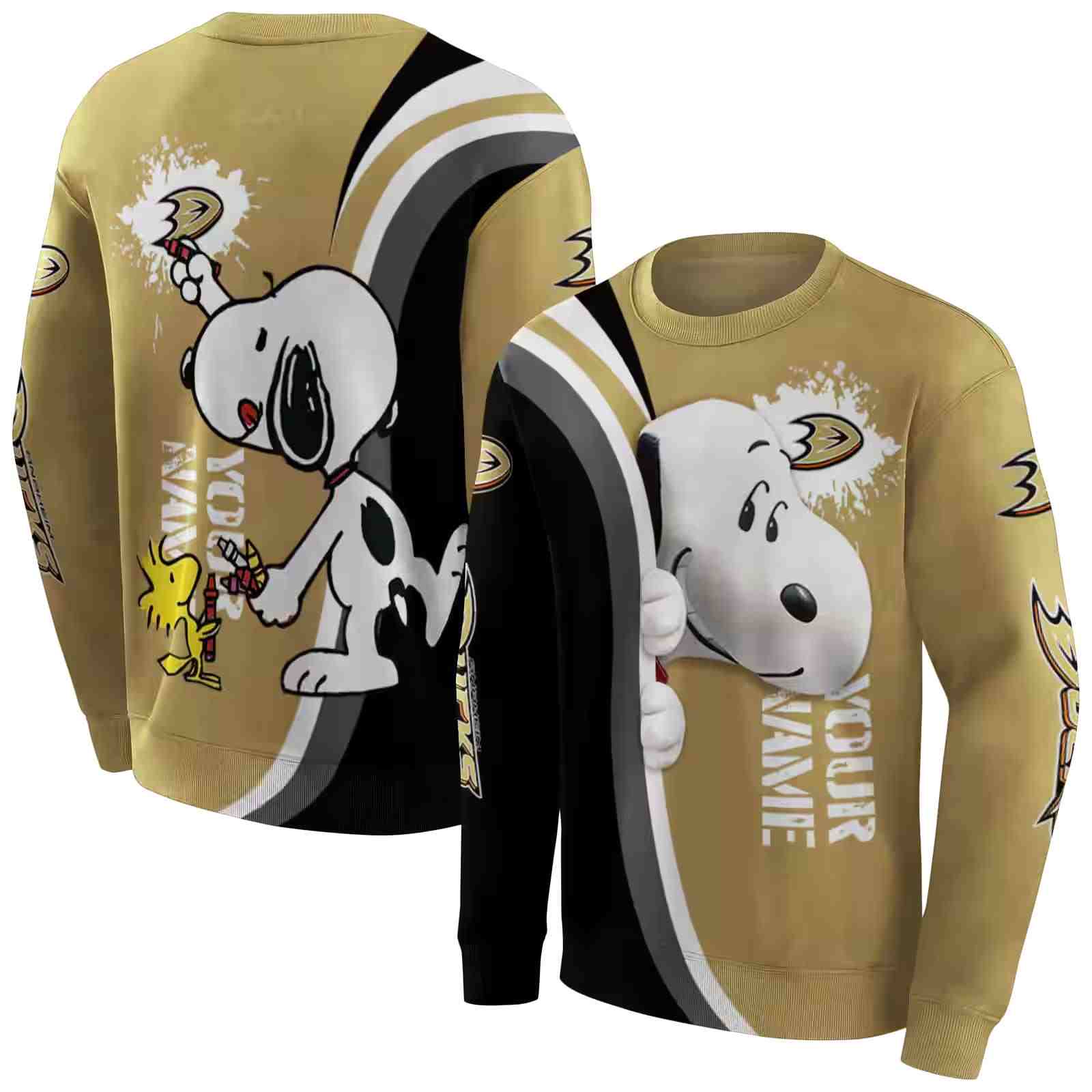 customized anaheim ducks peeking snoopy gold hoodie premium grade