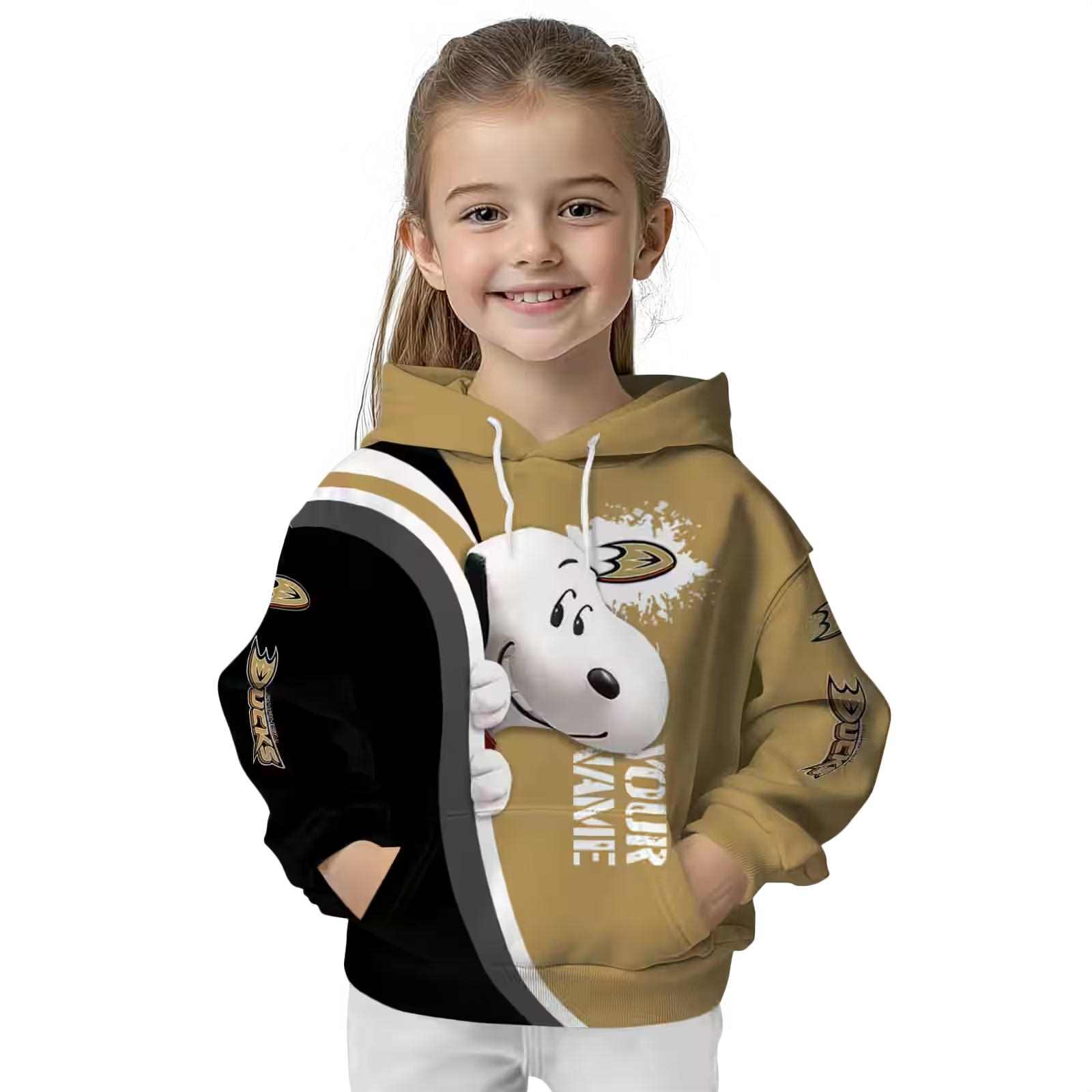 customized anaheim ducks peeking snoopy gold hoodie top rated