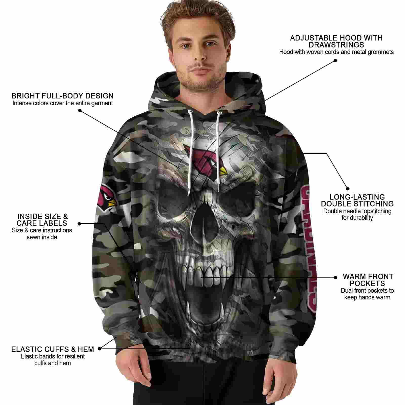 customized arizona cardinals camo skull hoodie latest model