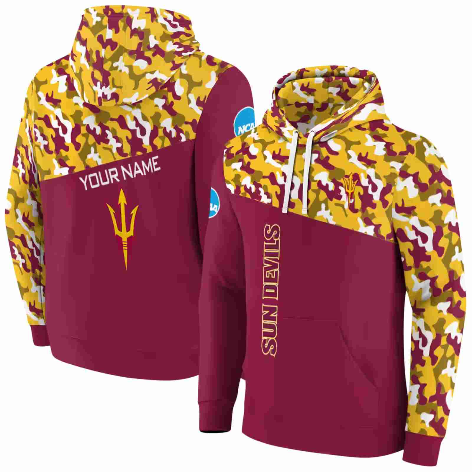 customized arizona state sun devils camo pattern maroon hoodie fashion forward