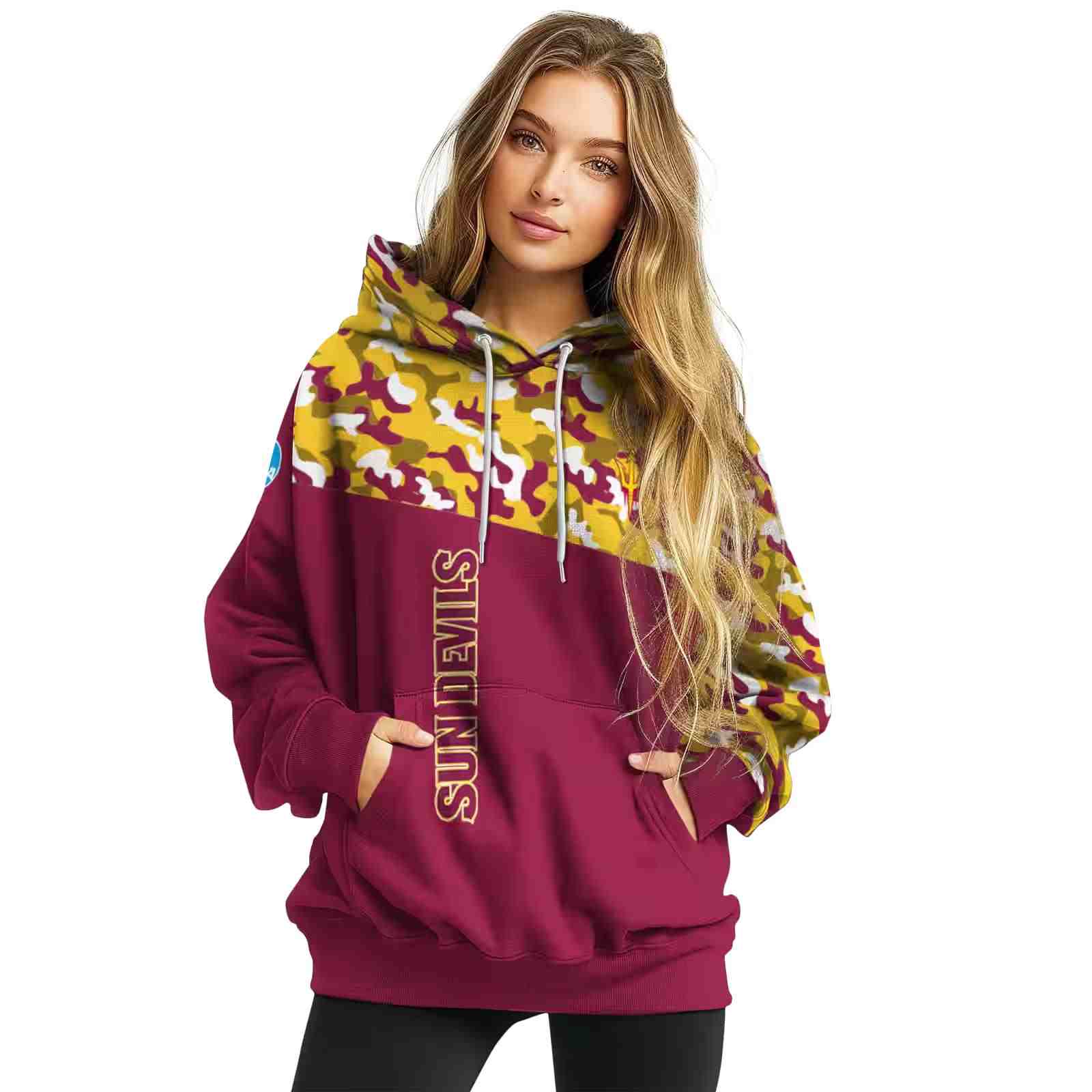 customized arizona state sun devils camo pattern maroon hoodie high quality