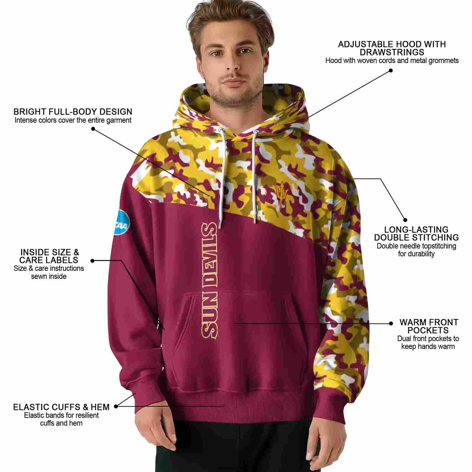 customized arizona state sun devils camo pattern maroon hoodie latest model